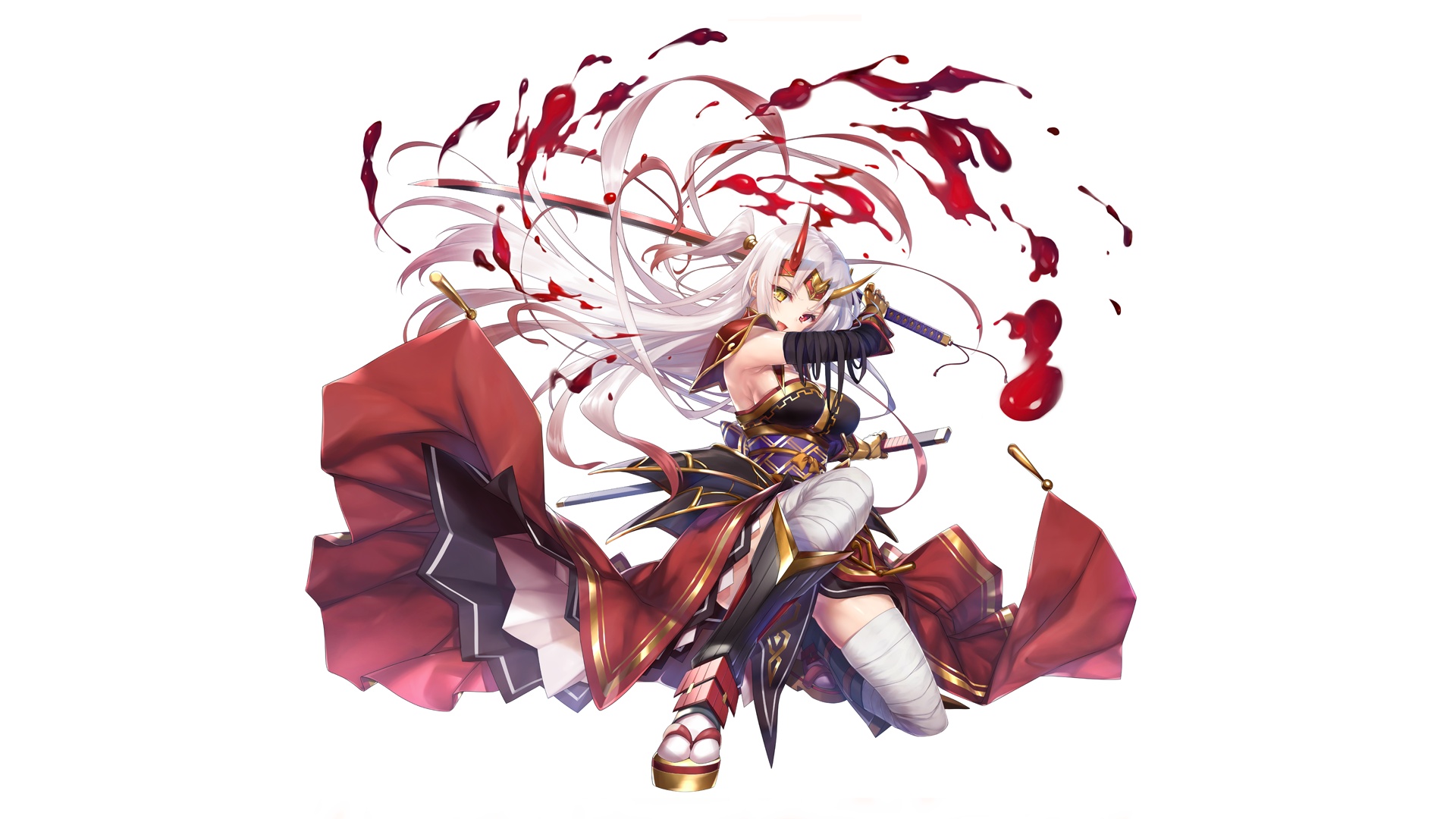 Wallpaper White hair, anime girl, sword, warrior, minimal