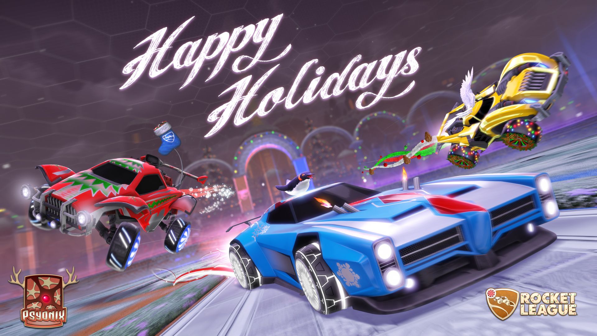 Wallpaper Psyonix Rocket league, happy holidays, video game, 2017