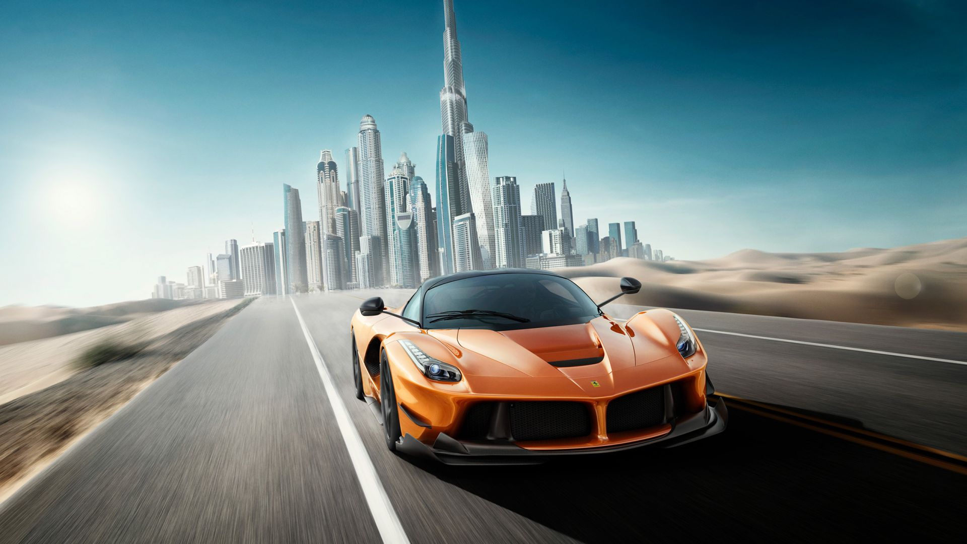 Wallpaper Ferrari, sports car, motion blur, Dubai