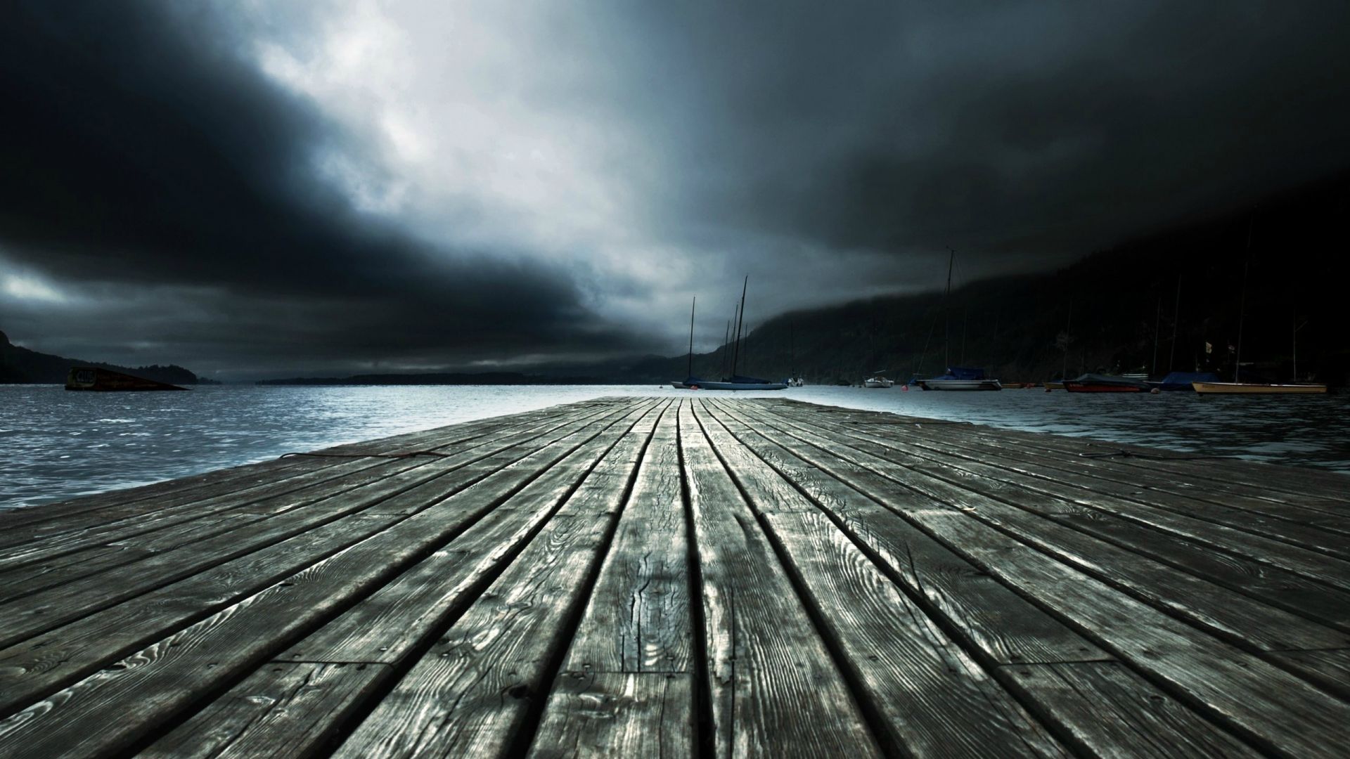 Wallpaper Wooden surface, dock, lake, dark