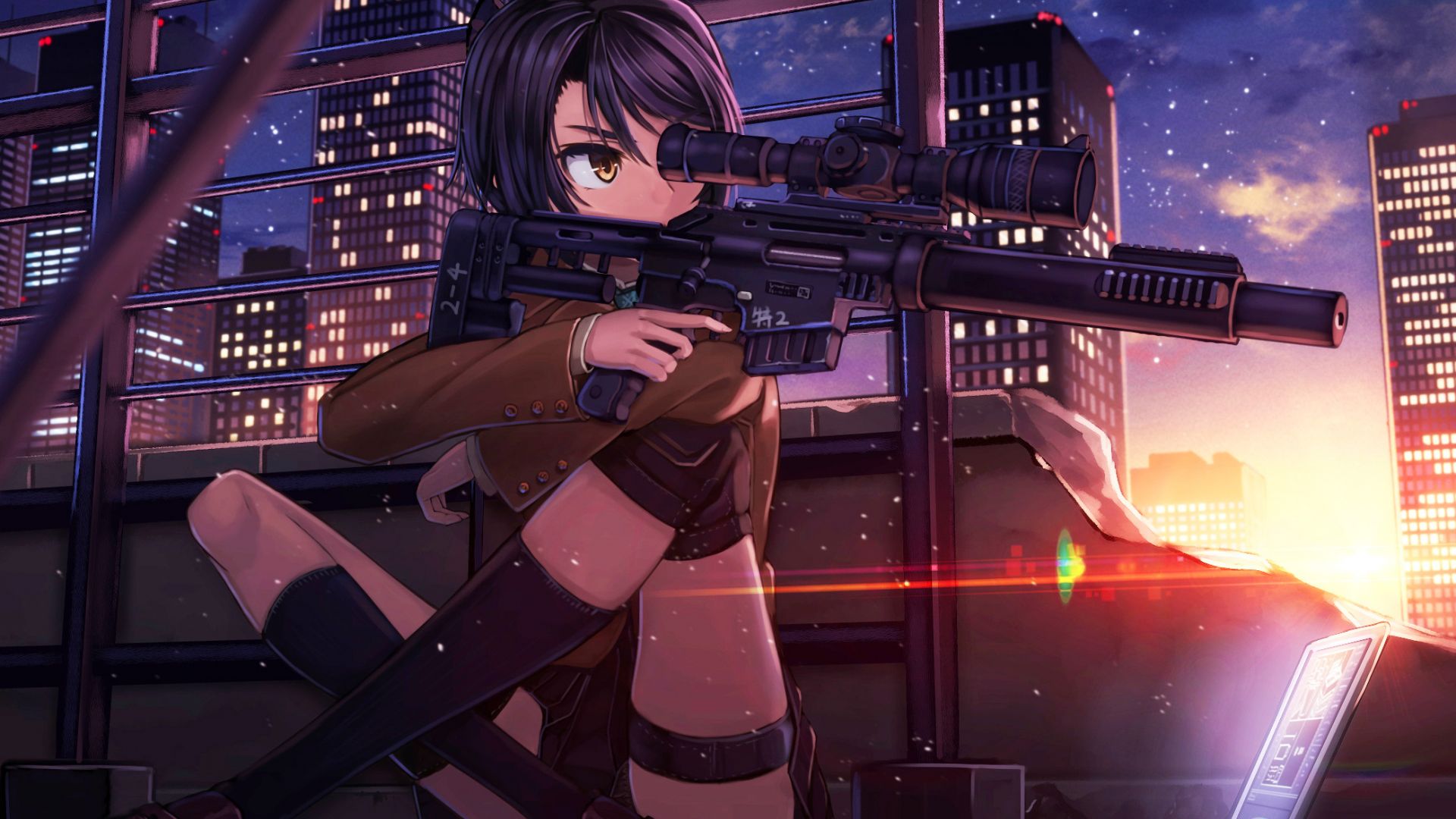 Wallpaper Anime sniper, anime girl, gun, original