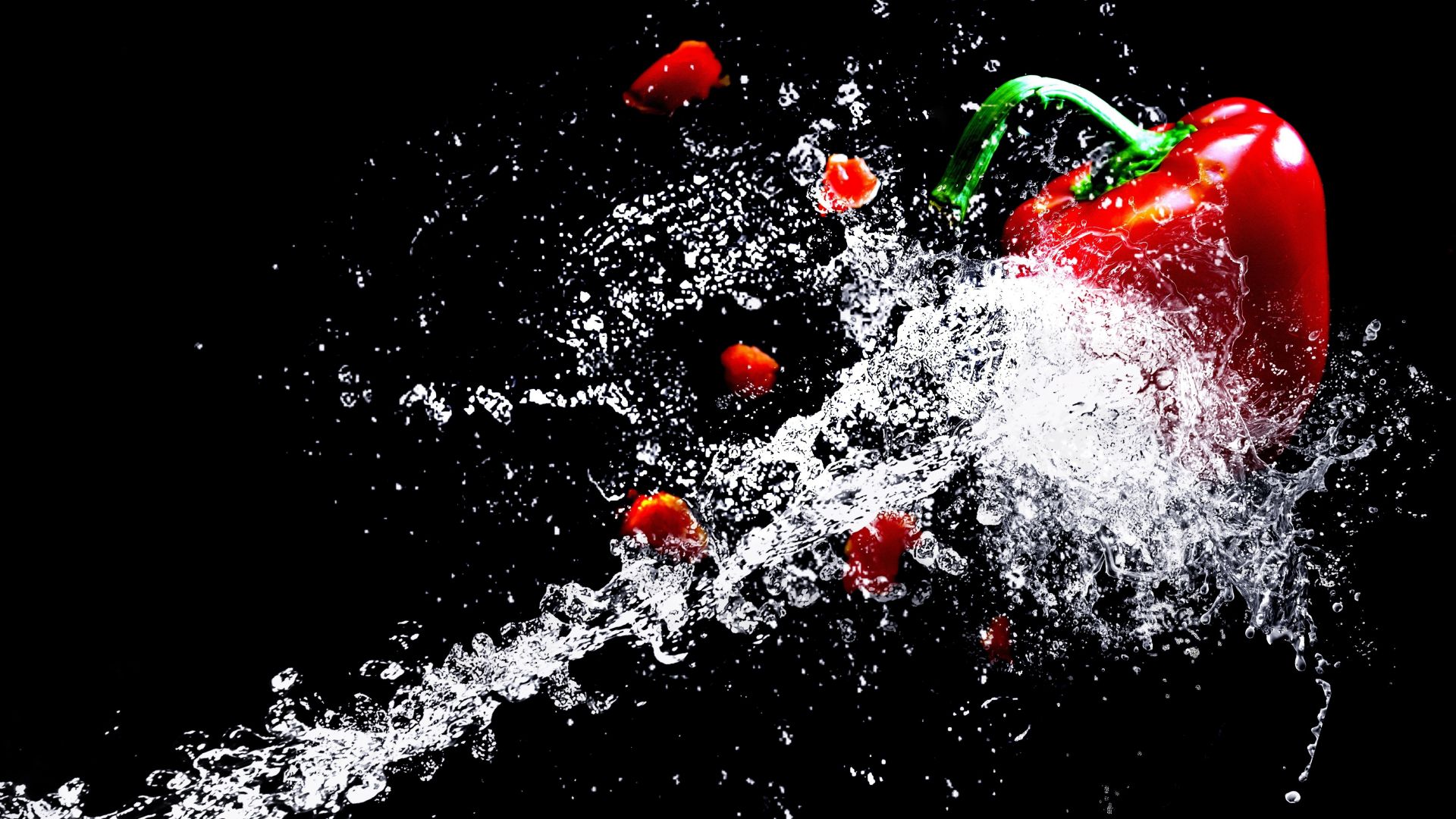 Wallpaper Water splashes, vegetables, peppers, 4k