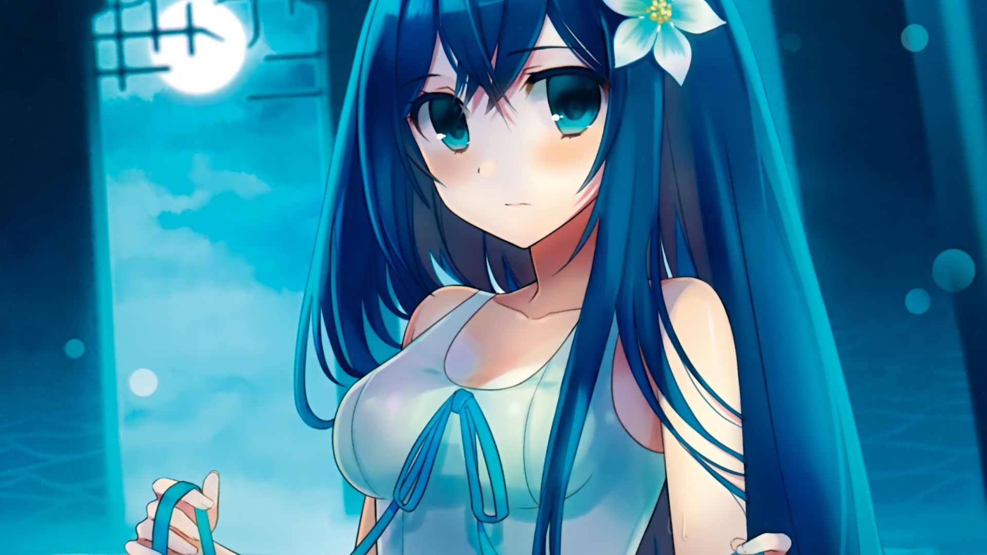 Wallpaper Blue hair, anime girl, swimming, original