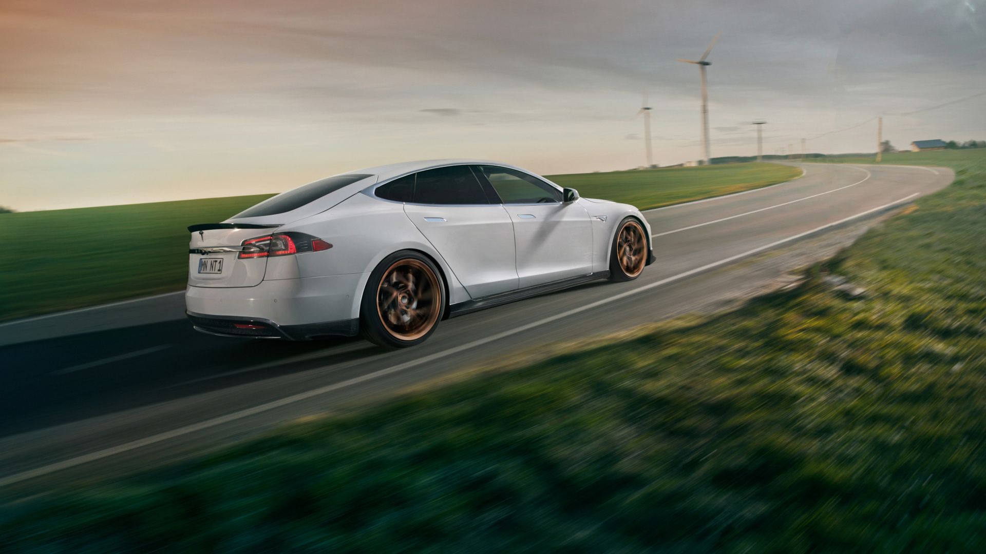 Wallpaper NOVITEC - Tesla Model S, rear, on road, 4k