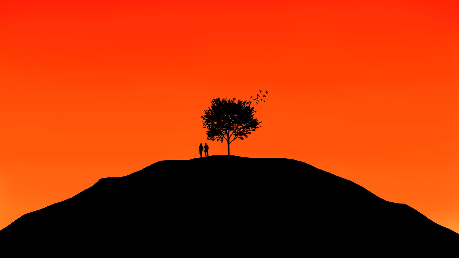 Desktop Wallpaper Tree, Birds, Couple, Minimal, Hd Image, Picture ...