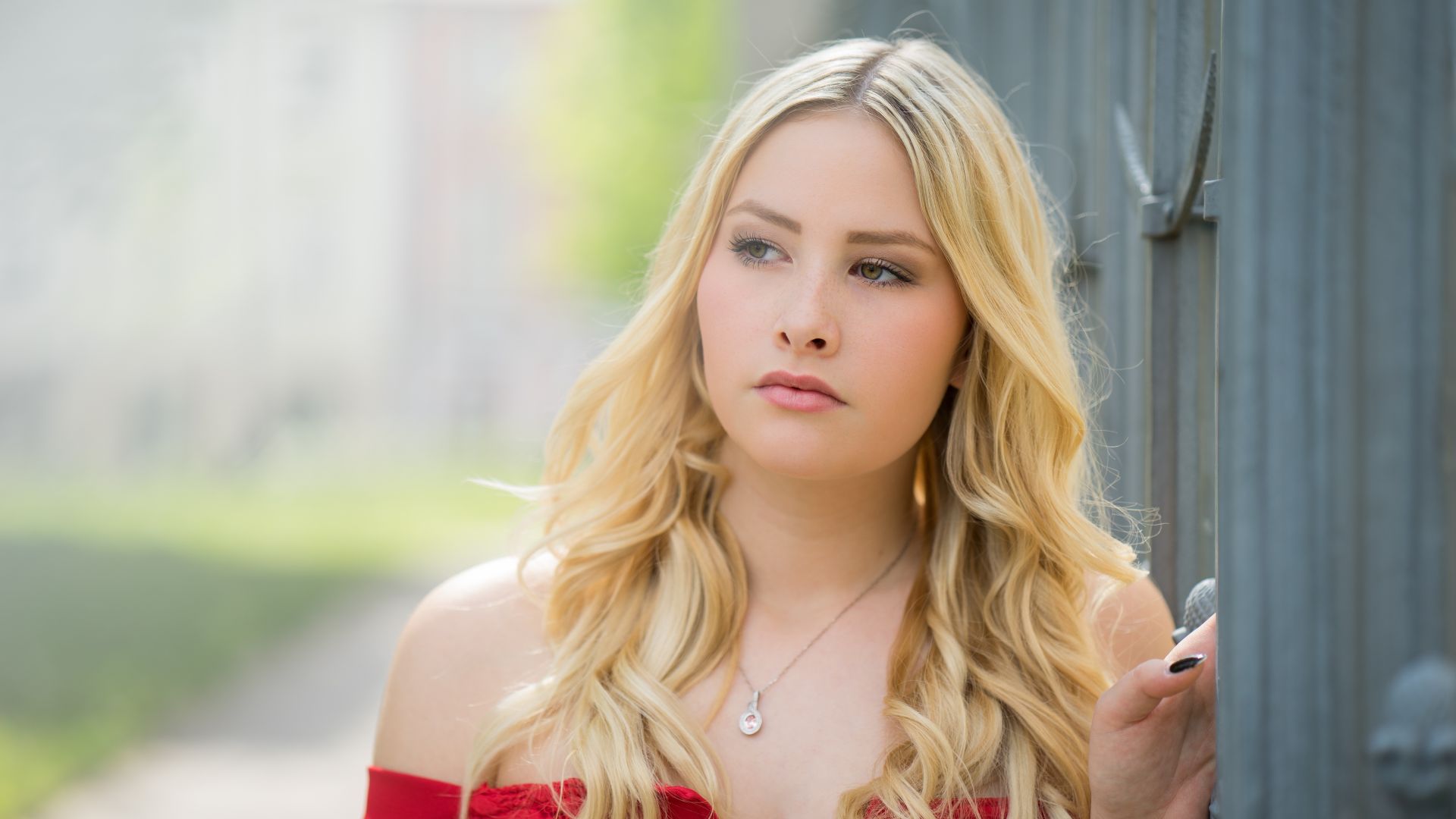 Wallpaper Looking away, blonde, girl model, red dress