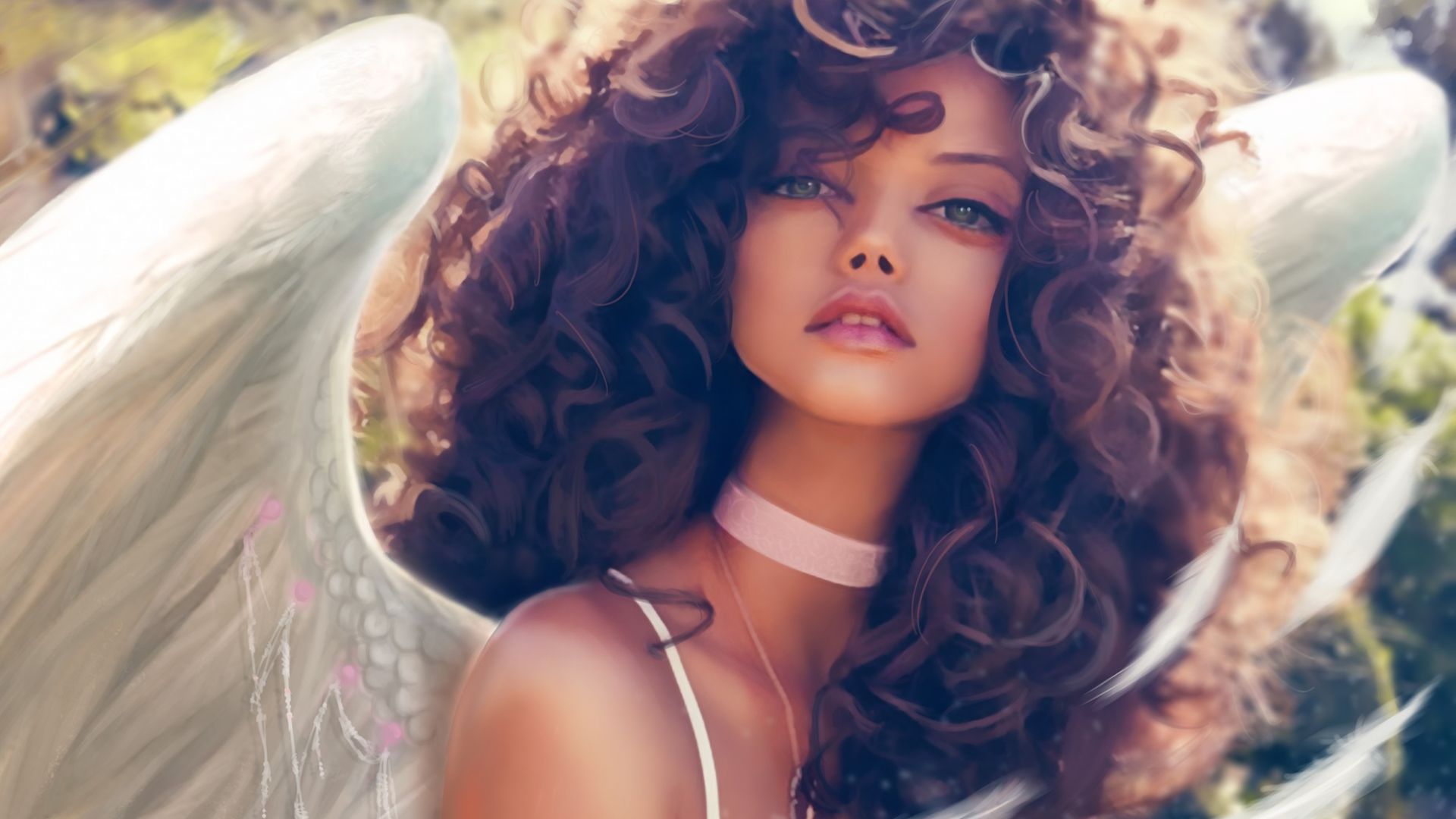 Wallpaper Cute angel, curly hair, fantasy, artwork