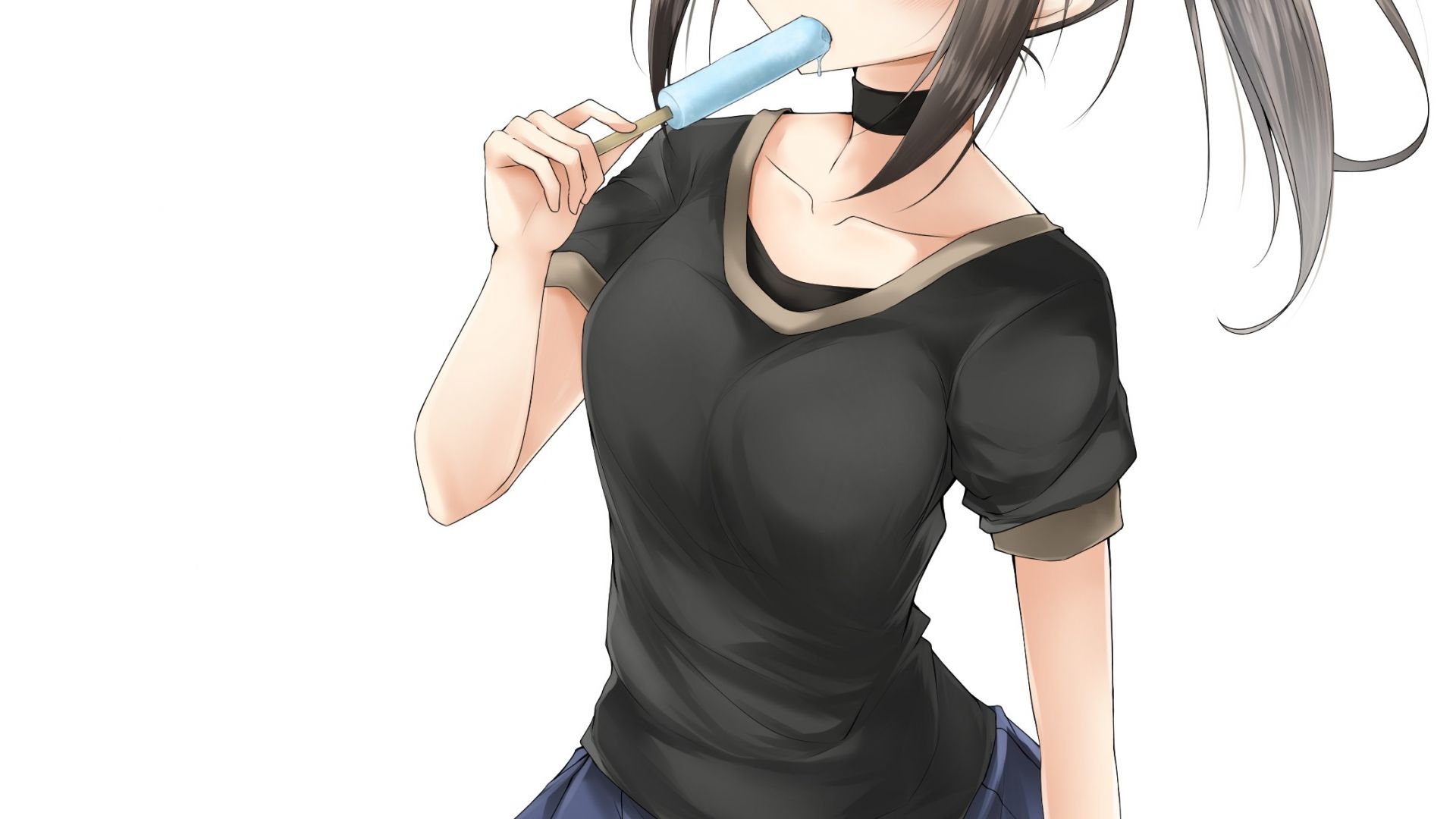 Wallpaper Anime girl eating candy