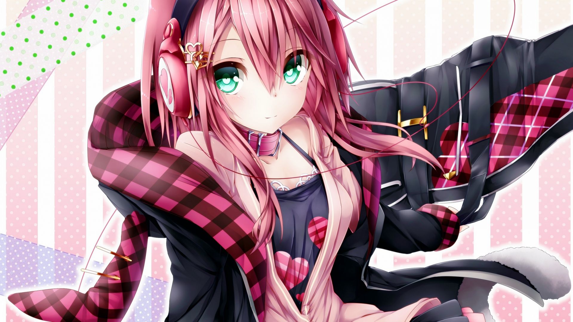 Desktop Wallpaper Green Eyes, Cute, Anime Girl, Pink Hair, Original, Hd