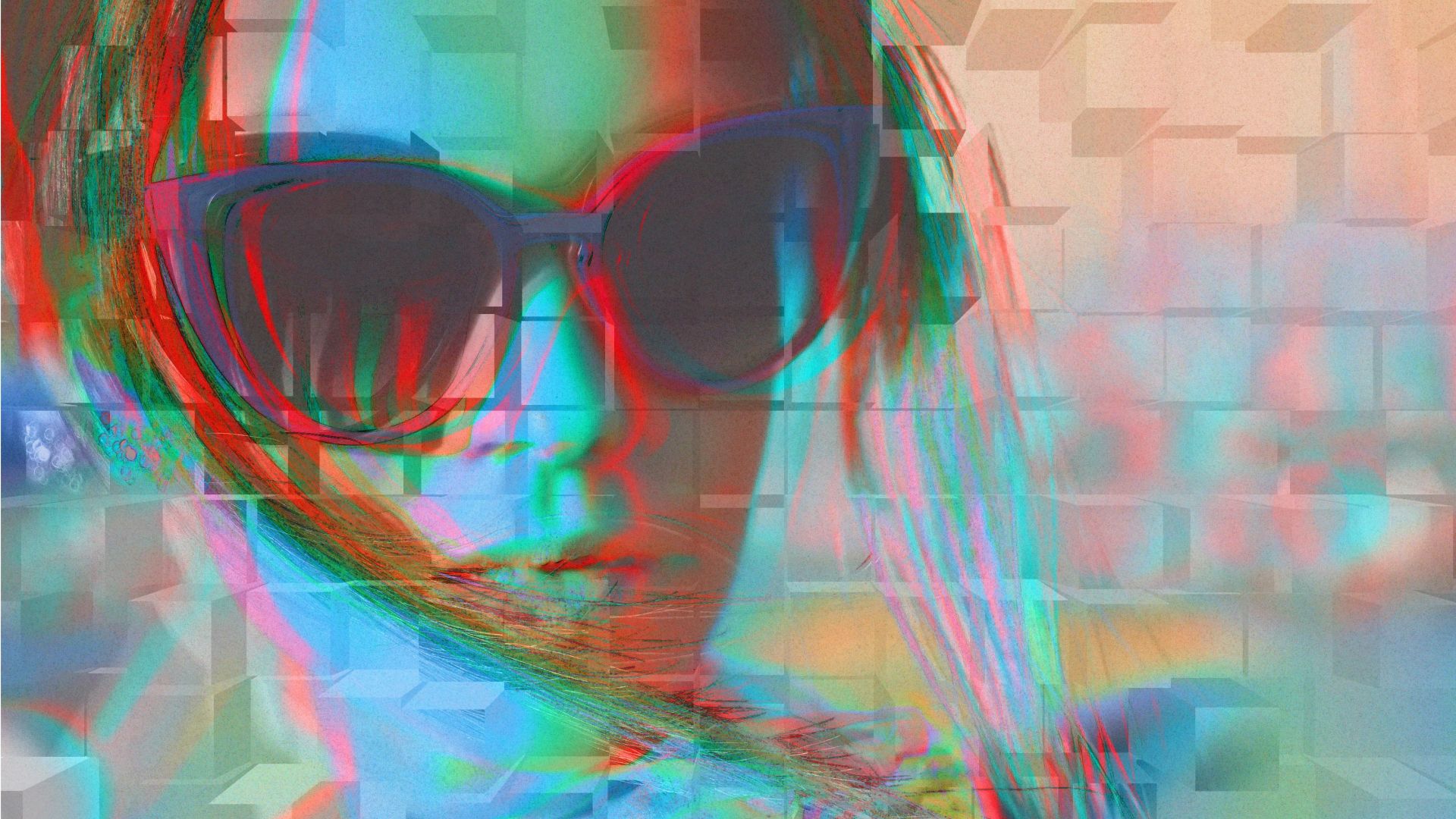 Wallpaper Glitch artwork, woman face, sunglasses