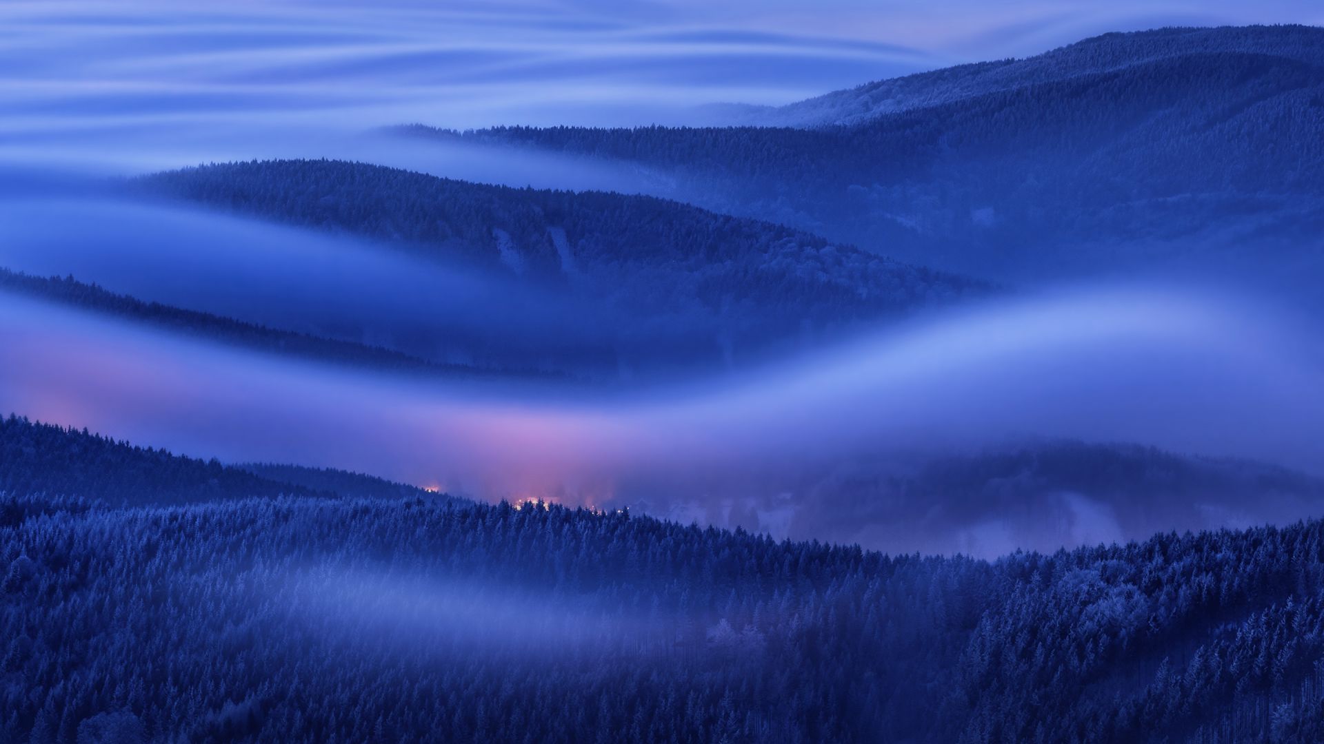 Wallpaper Mountains, foggy morning, sunrise, Huawei Mate 10, stock