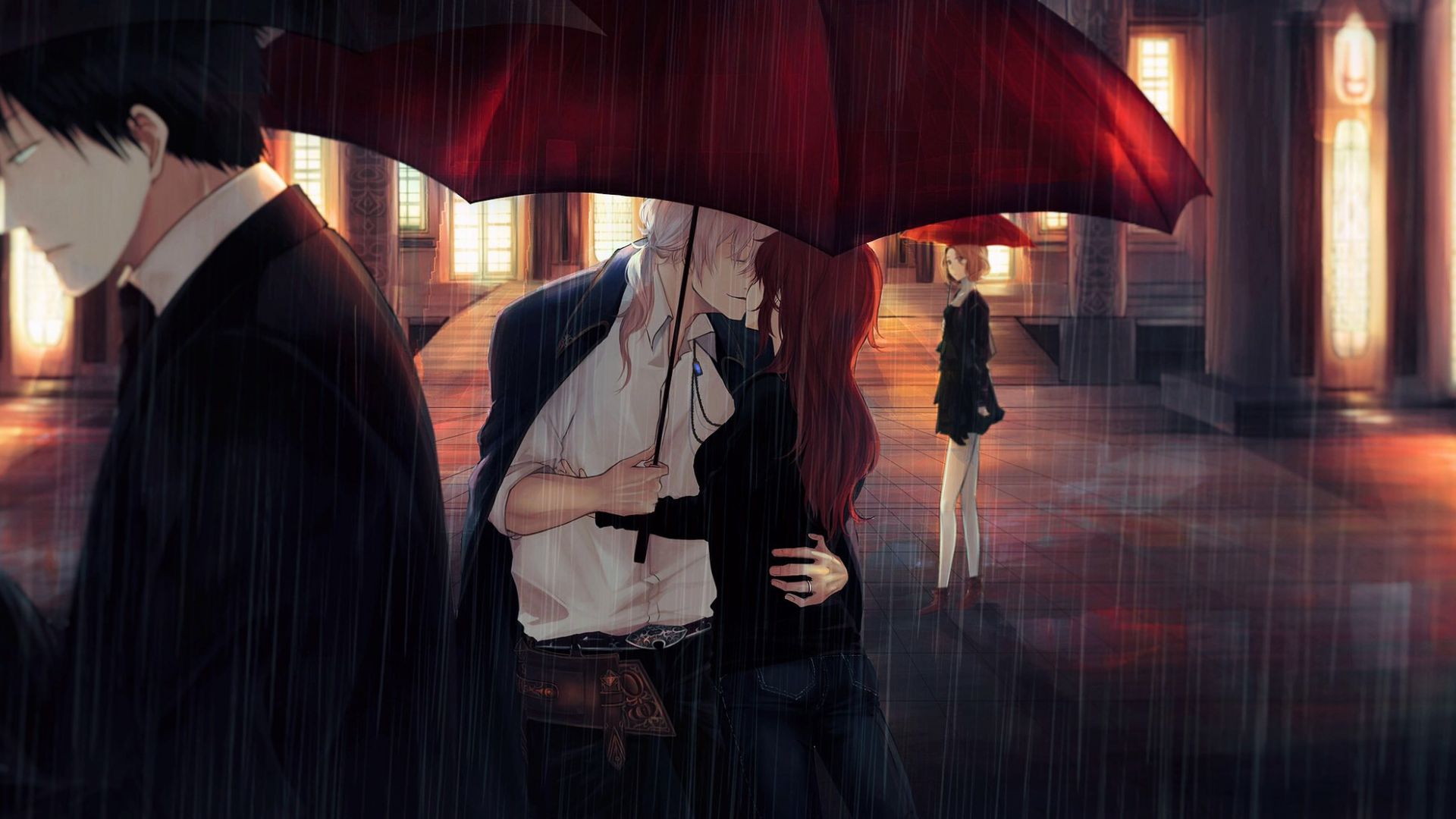 Desktop Wallpaper Rain, Couple, Anime, Kiss, Umbrella, Original, Hd Image,  Picture, Background, 8df99b