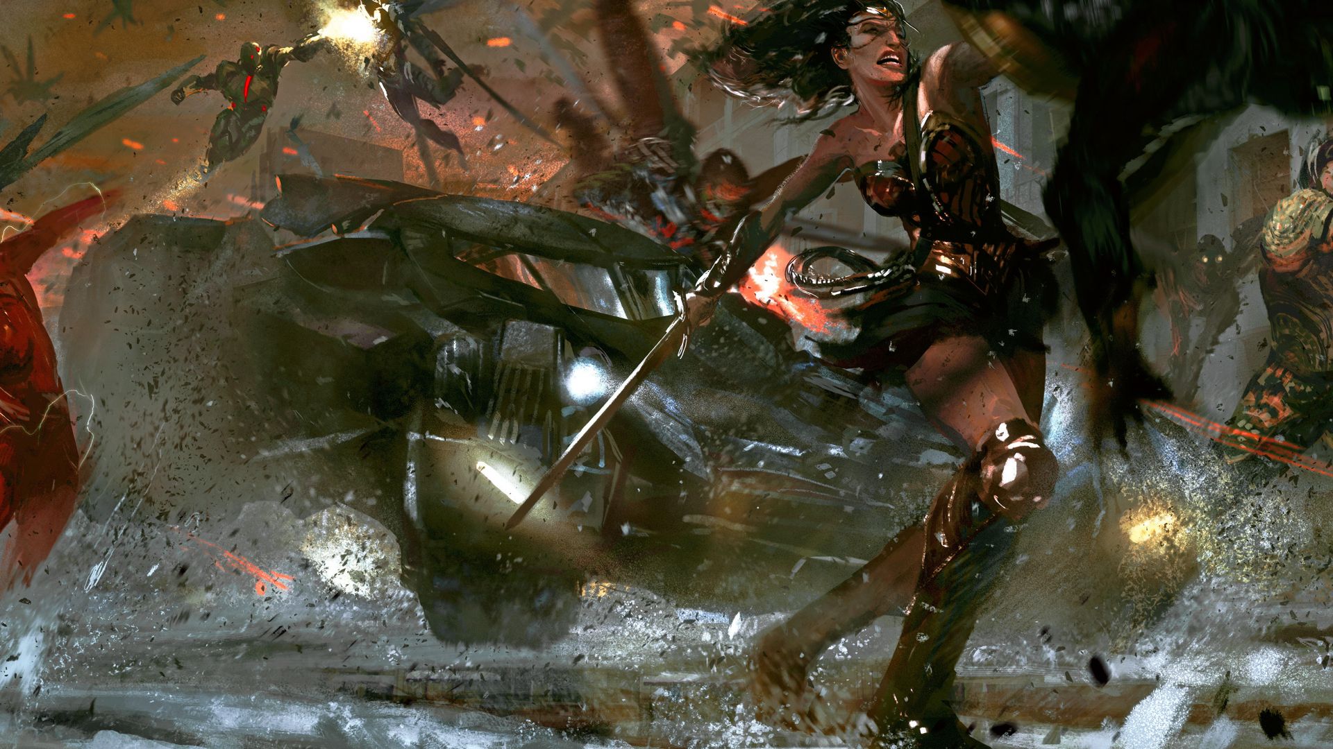 Wallpaper Justice league, flash, wonder woman, aquaman, artwork