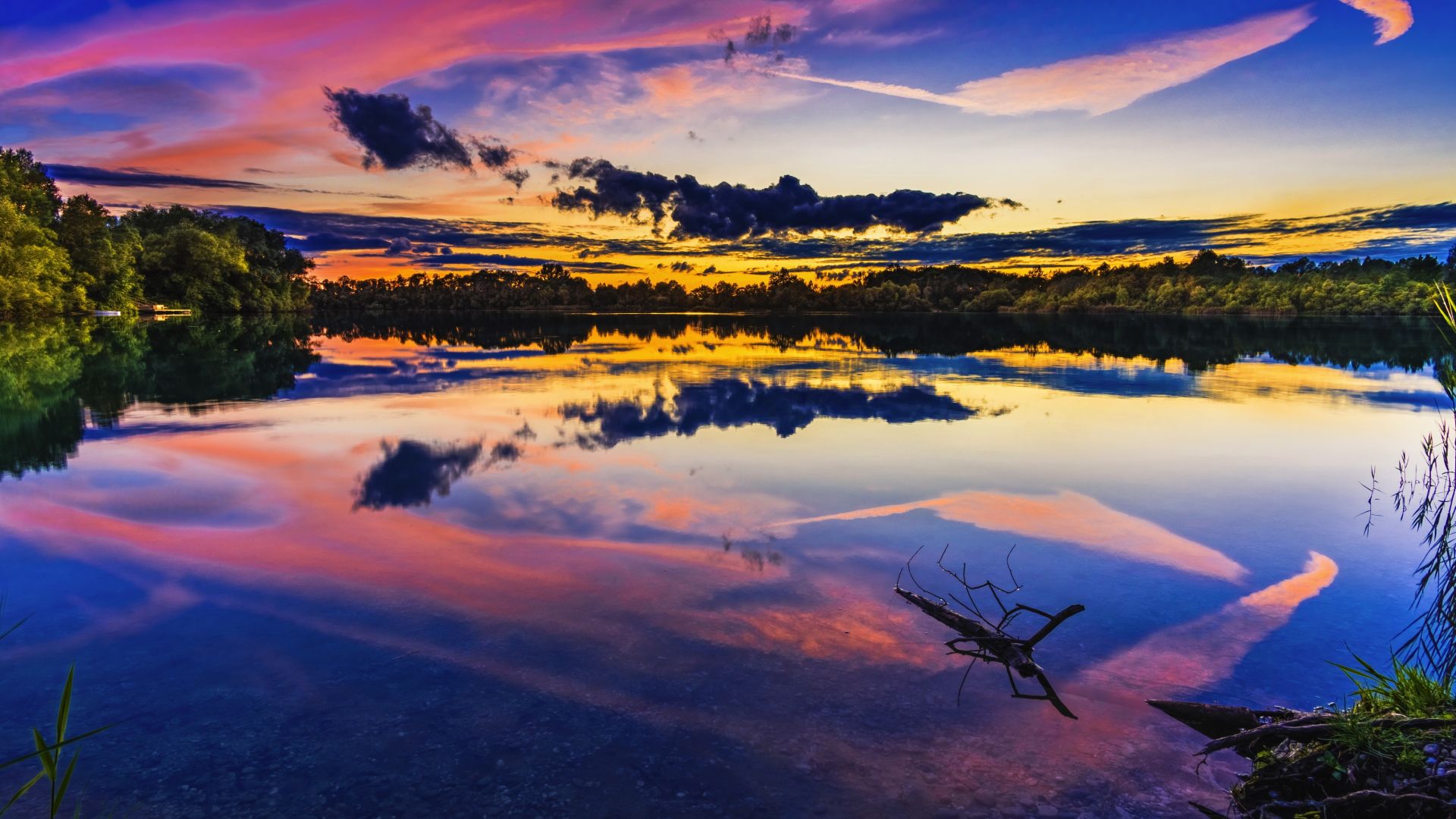 Wallpaper Lake, sunset, reflections, nature, colorful sky, 5k