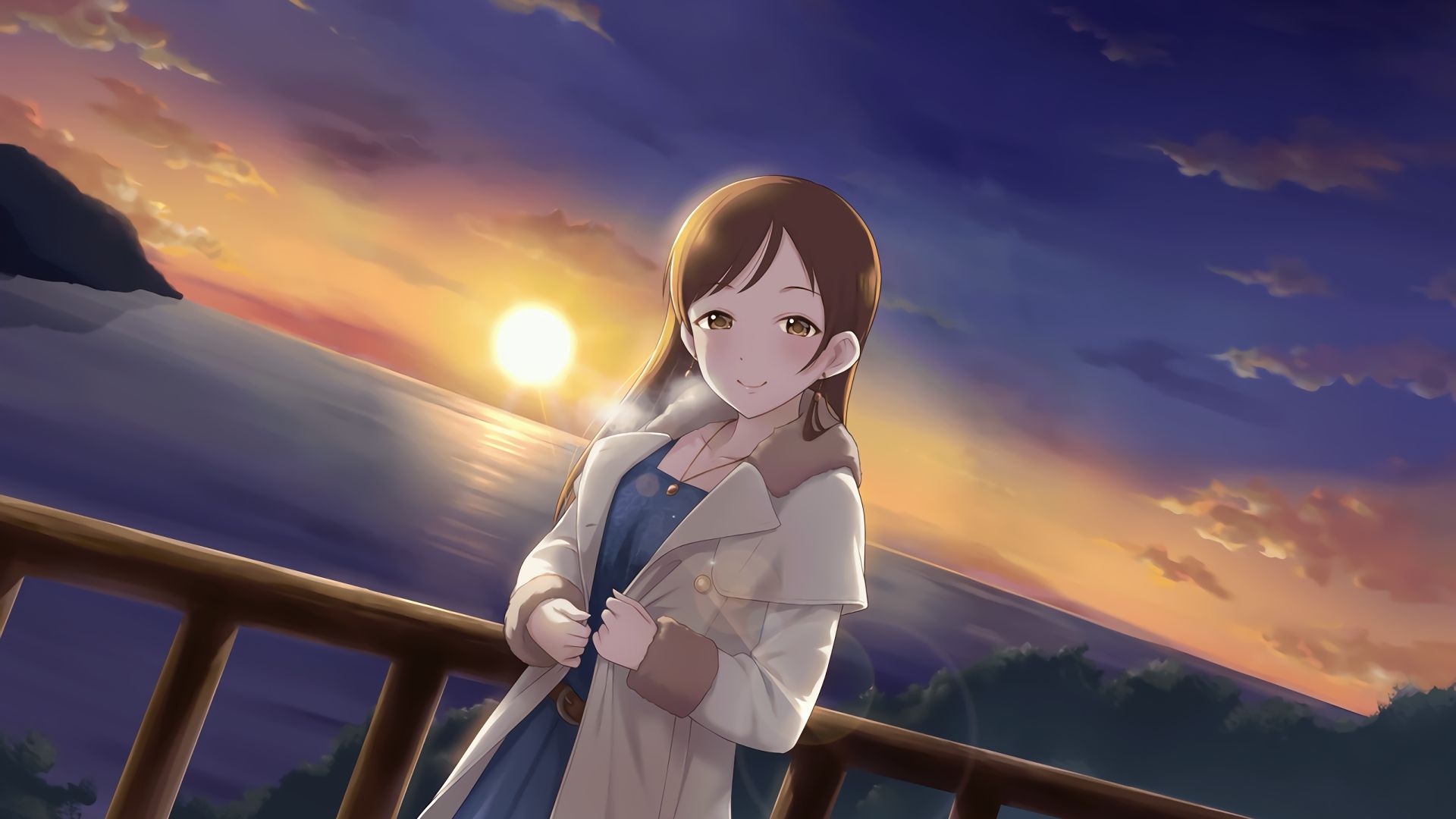 Wallpaper Minami Nitta, cute, anime girl, sunset