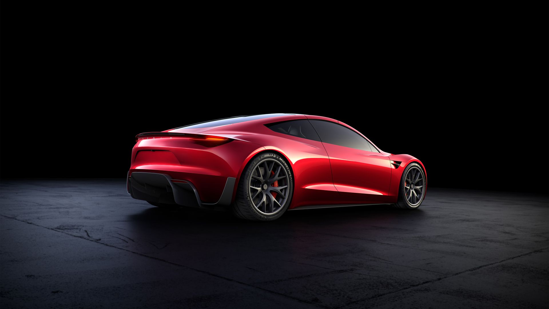 Wallpaper Tesla roadster, red car, rear view, 4k