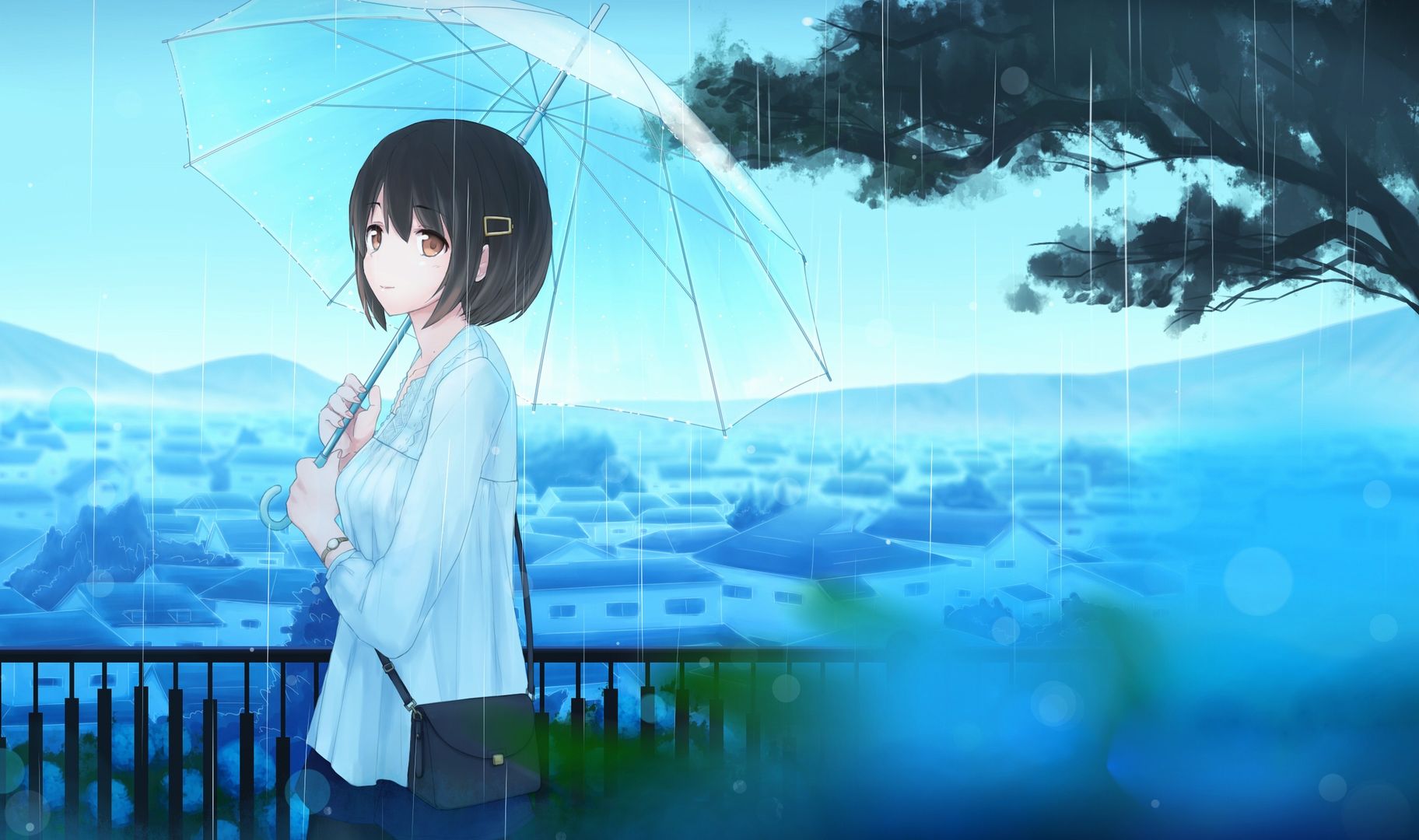 Desktop Wallpaper Rain, Anime Girl, Original, Umbrella, Hd Image, Picture,  Background, 952e02