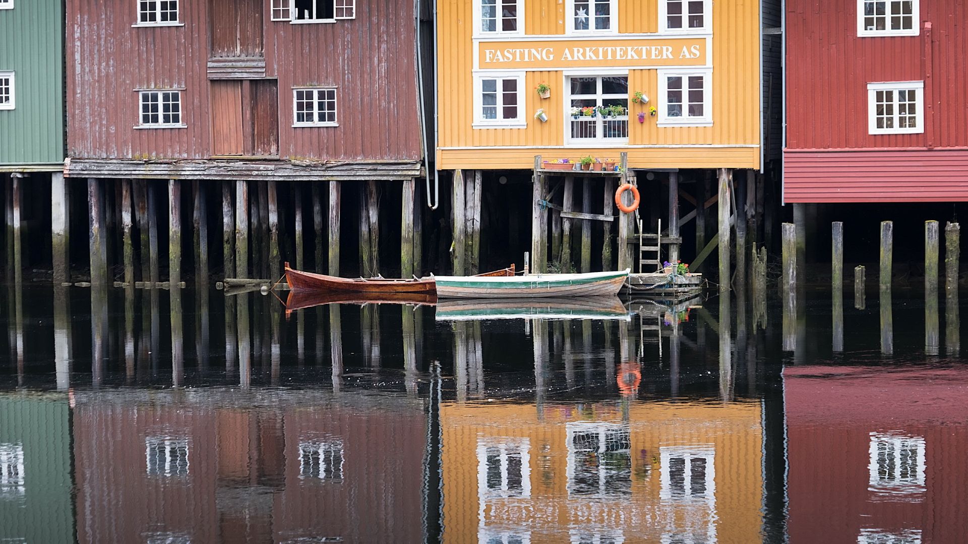 Wallpaper Norway, houses, apartments, boat, reflections