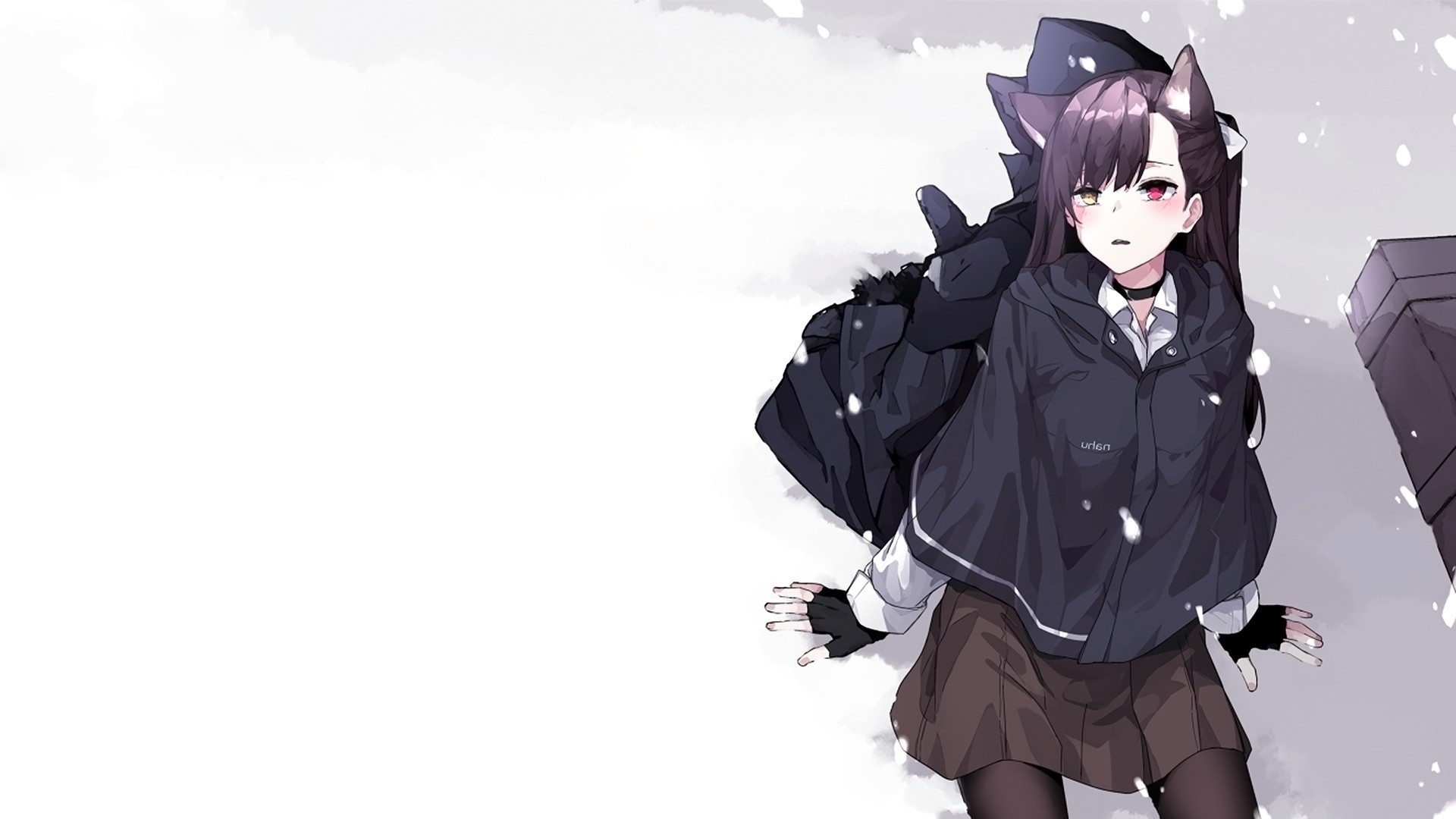 Wallpaper Anime girl, original, sitting, winter, snowfall