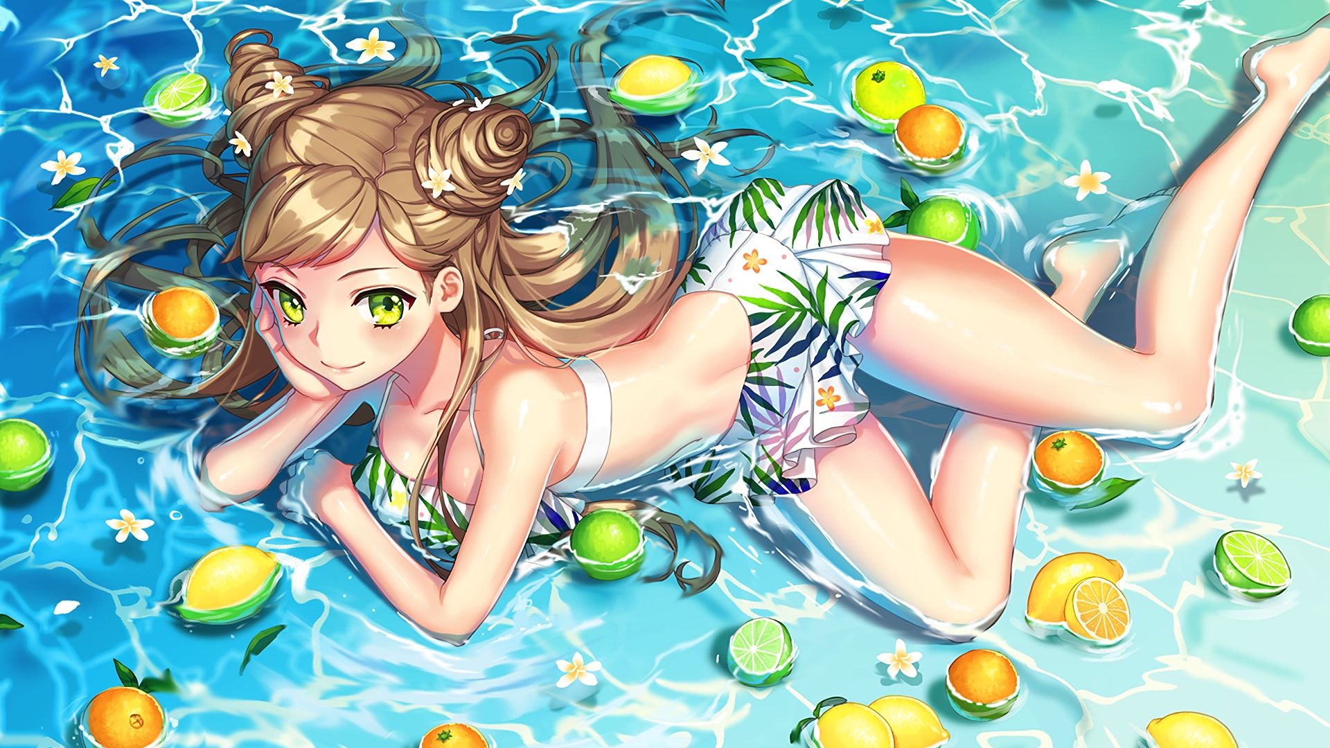 Wallpaper Anime girl, swimming, original, bikini