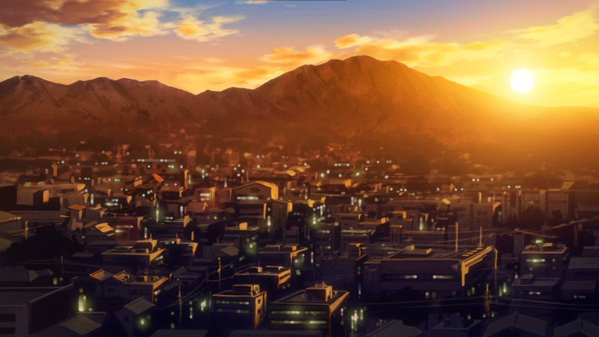 Wallpaper Anime, cityscape, sunset, evening