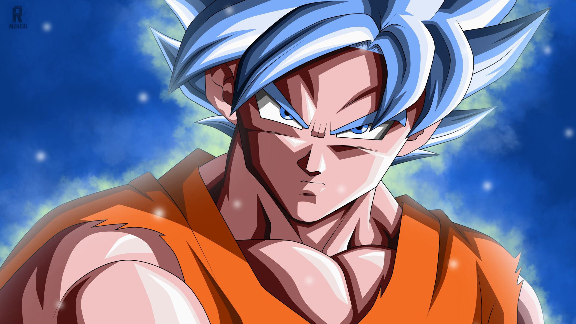 Wallpaper Goku, face, blue hair