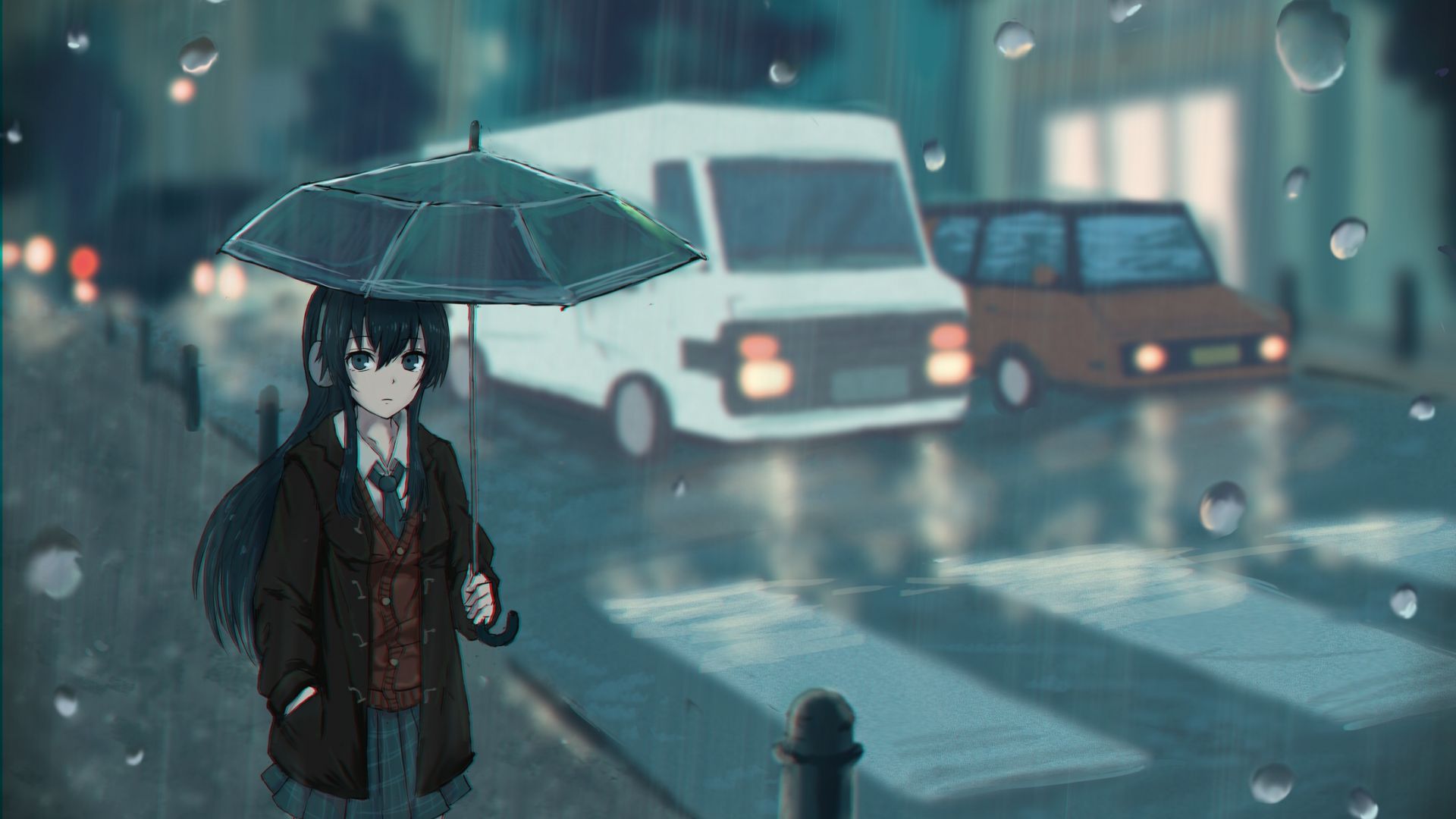 Desktop Wallpaper Walk, Anime Girl, Rain, Umbrella, Street, Hd Image,  Picture, Background, 9b6fdd