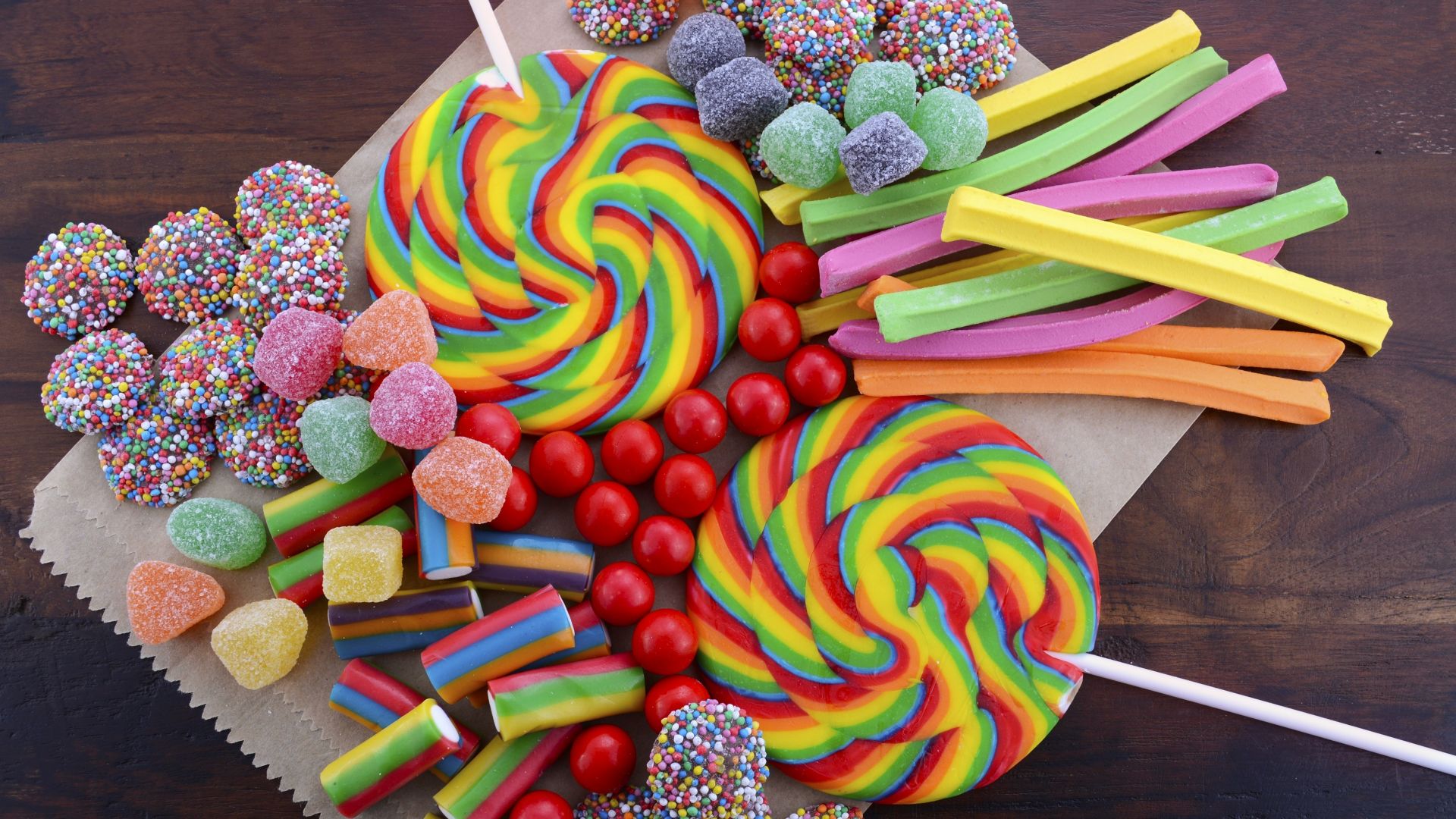 Desktop Wallpaper Colorful Lollipop Candies Sweets 4k Hd Image