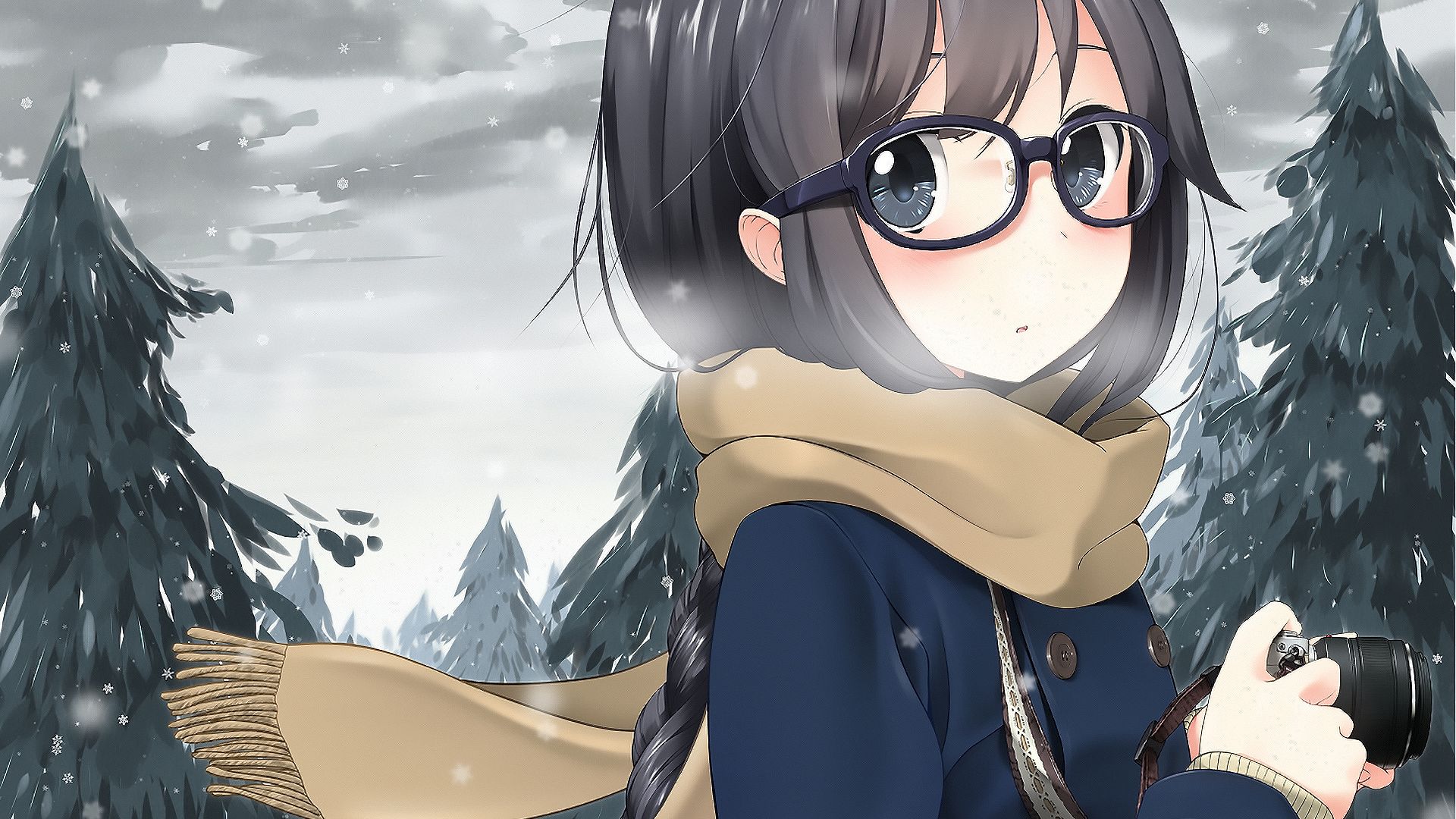 Desktop Wallpaper Glasses, Cute, Anime Girl, Photographer, Outdoor, Hd  Image, Picture, Background, 9b8cf0