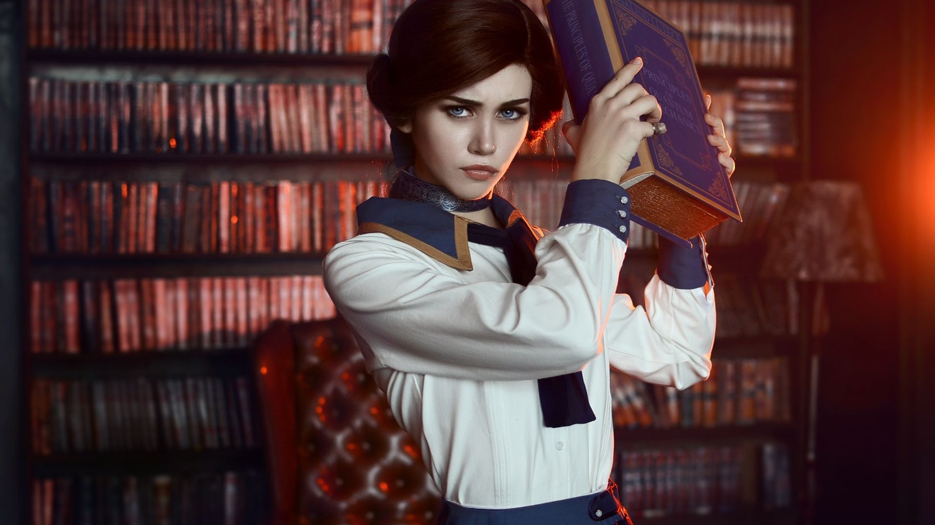 Wallpaper BioShock Infinite, Elizabeth, cosplay, library, book