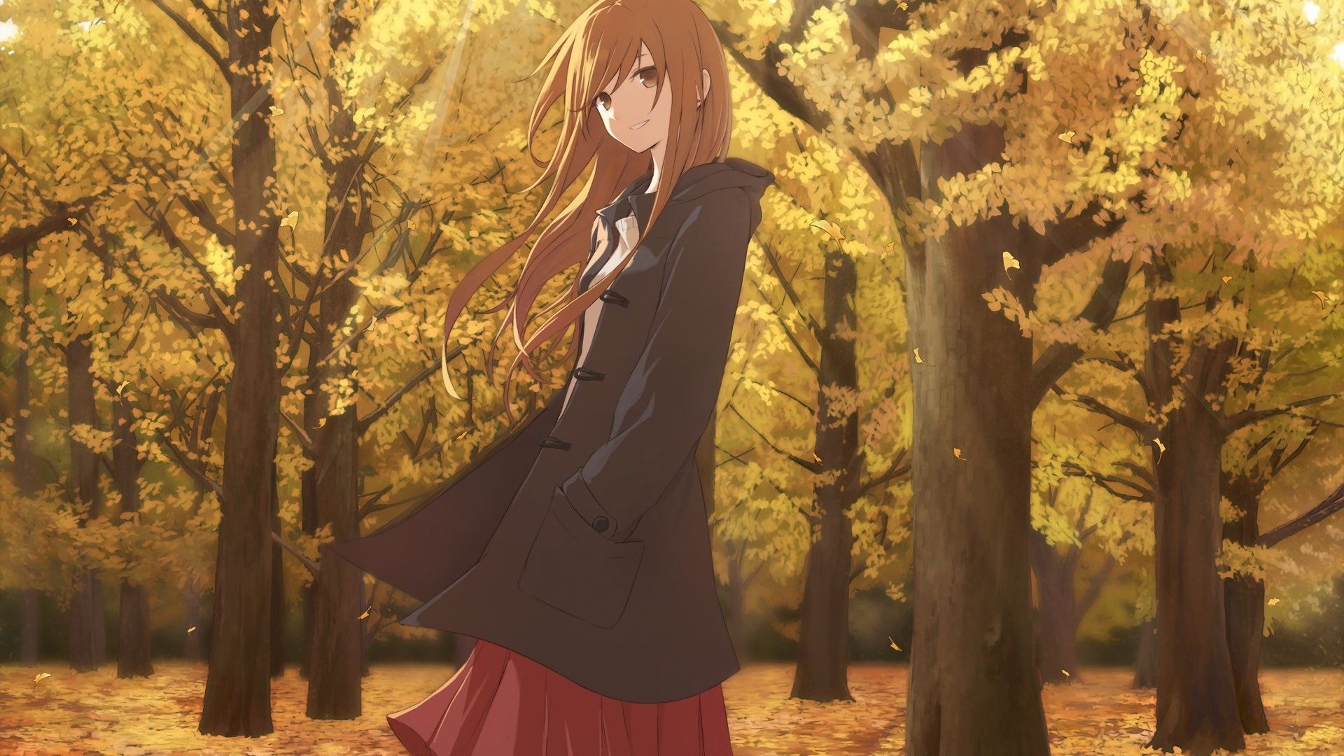 Wallpaper Blonde, anime girl, outdoor, autumn