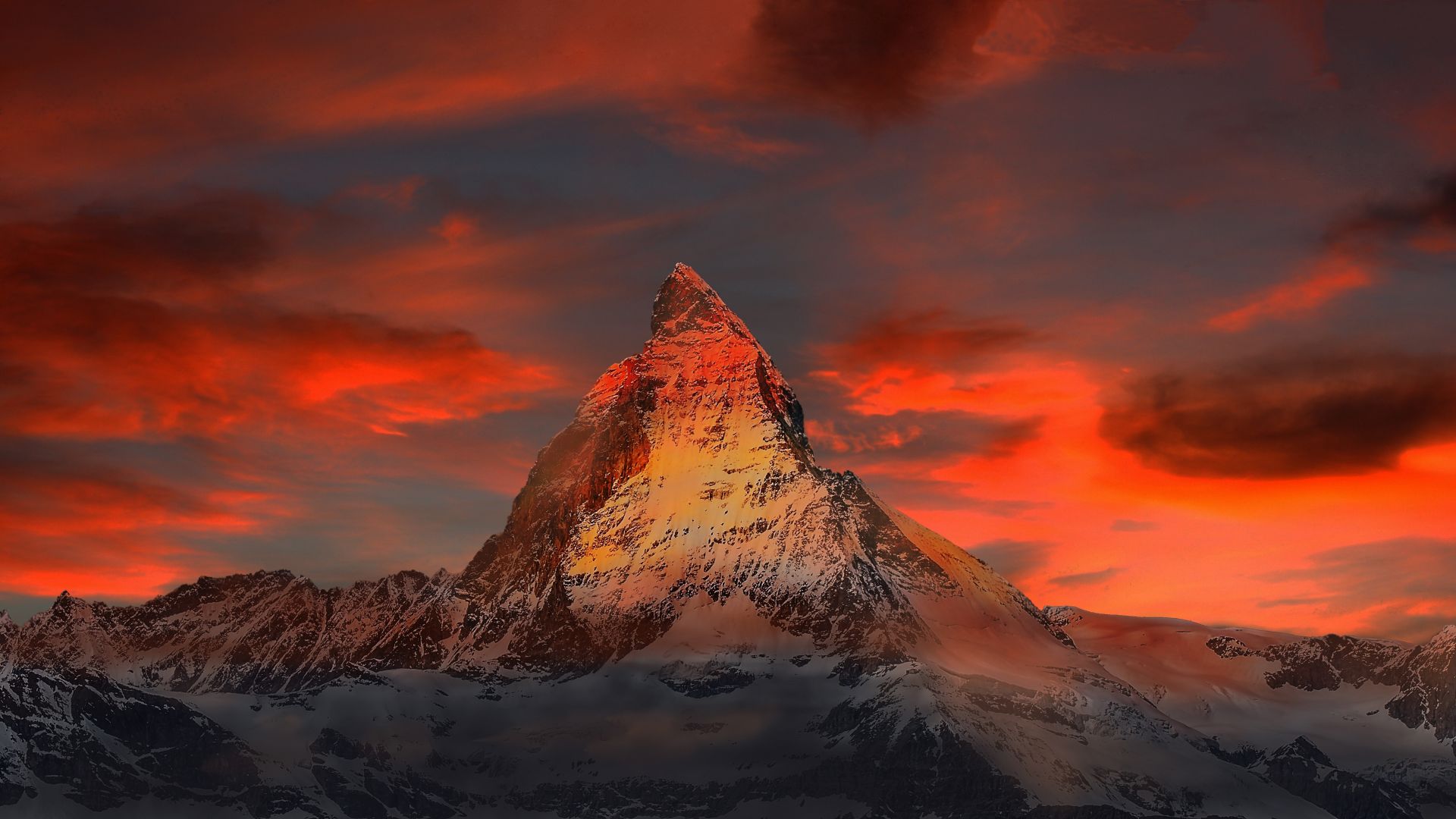 Wallpaper Matterhorn, sunset, mountains, clouds, 5k