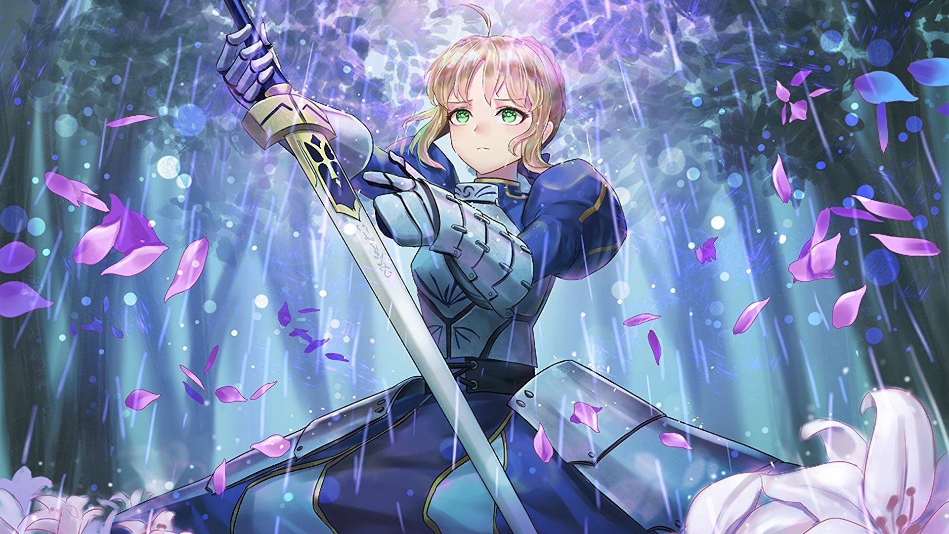 Wallpaper Blossom, Fate/Stay Night, anime girl, saber, fate series