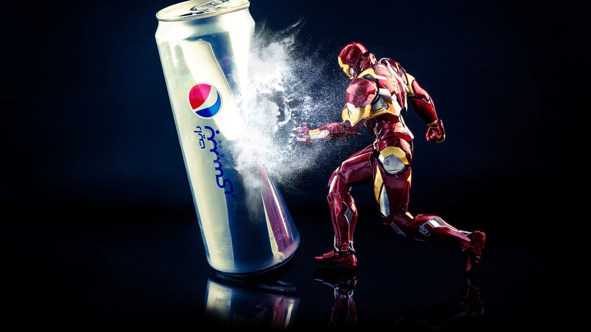 Wallpaper Pepsi can, iron man, superman, figure, toy