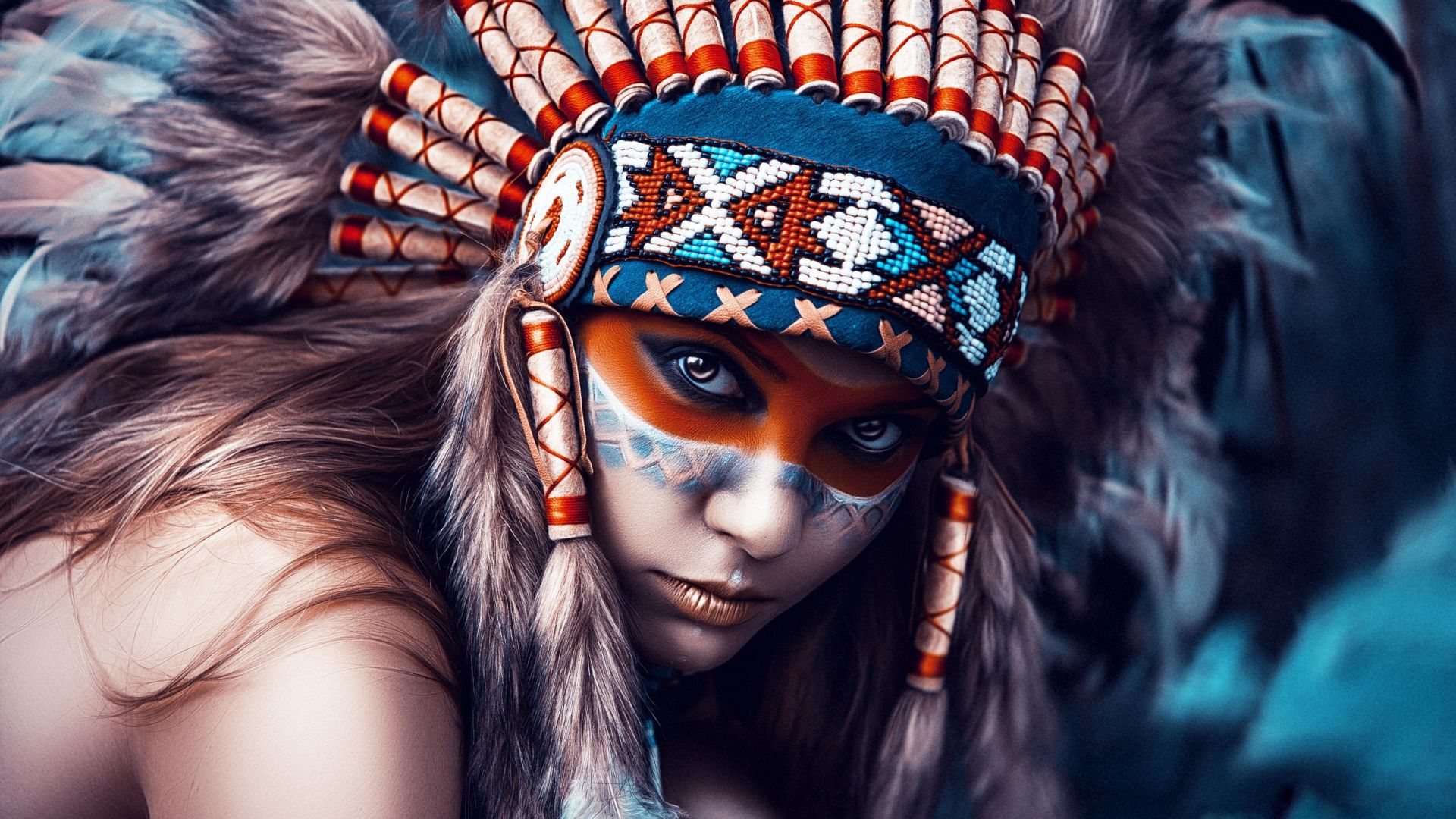 Wallpaper Native american, woman, artwork, makeup