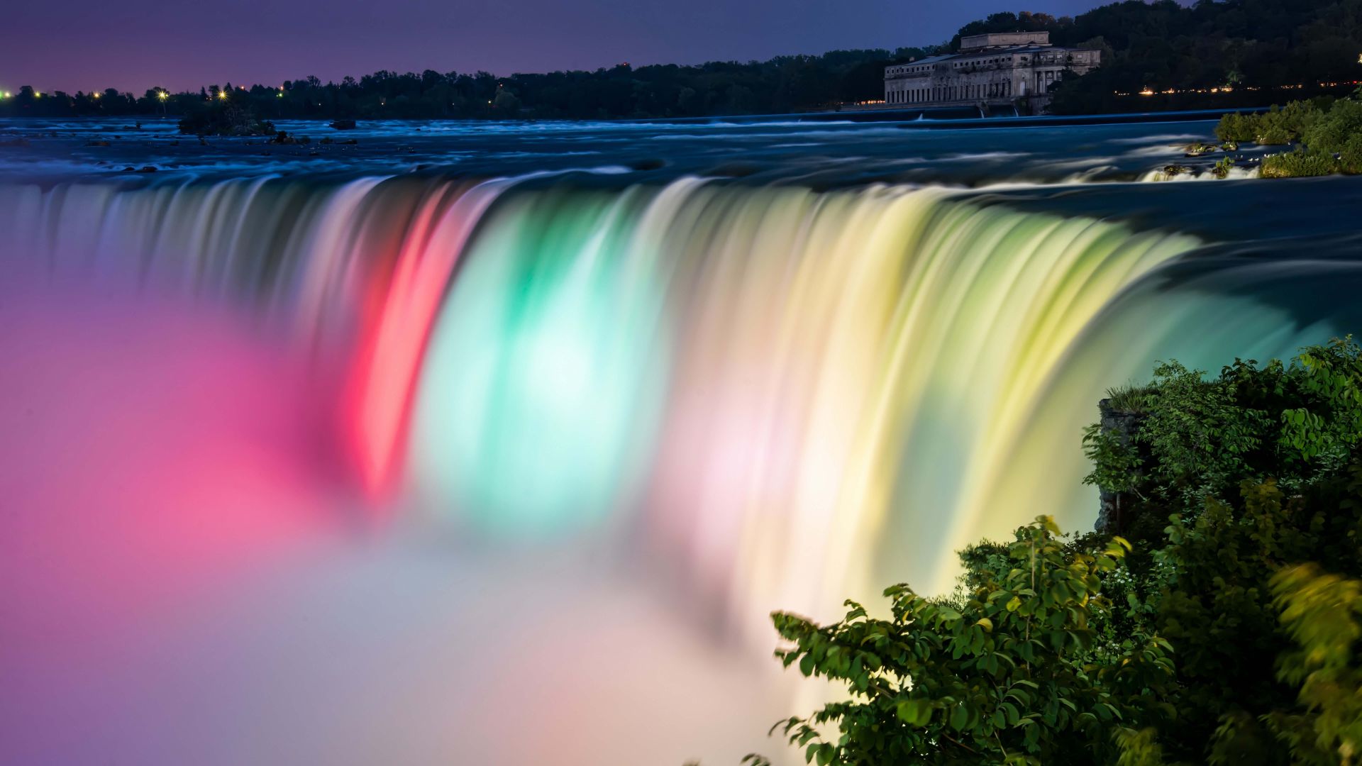 Wallpaper Colorful, river, Niagara Falls, night, 8k