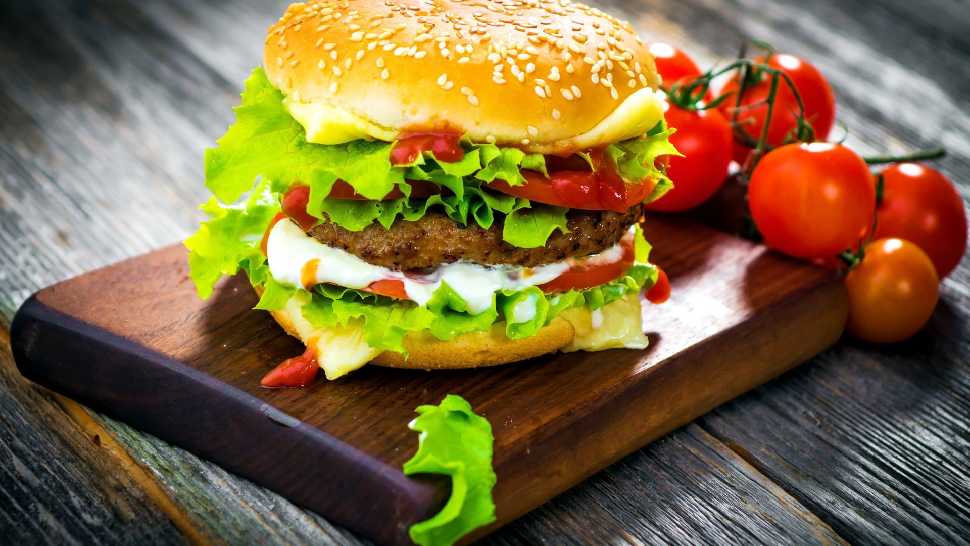 Wallpaper Hamburger, tomato, food