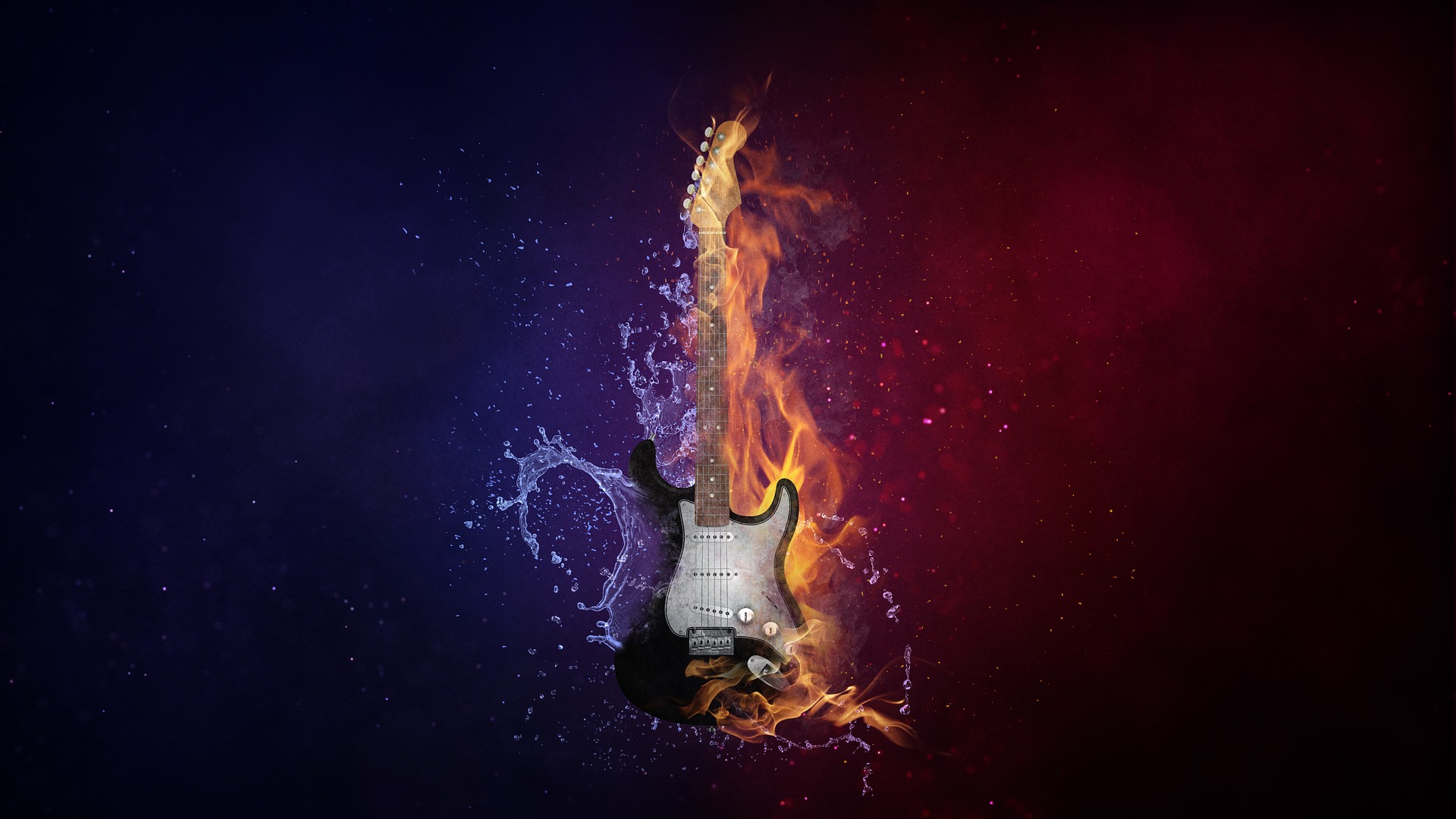 Wallpaper Abstract, fire, water, guitar, music