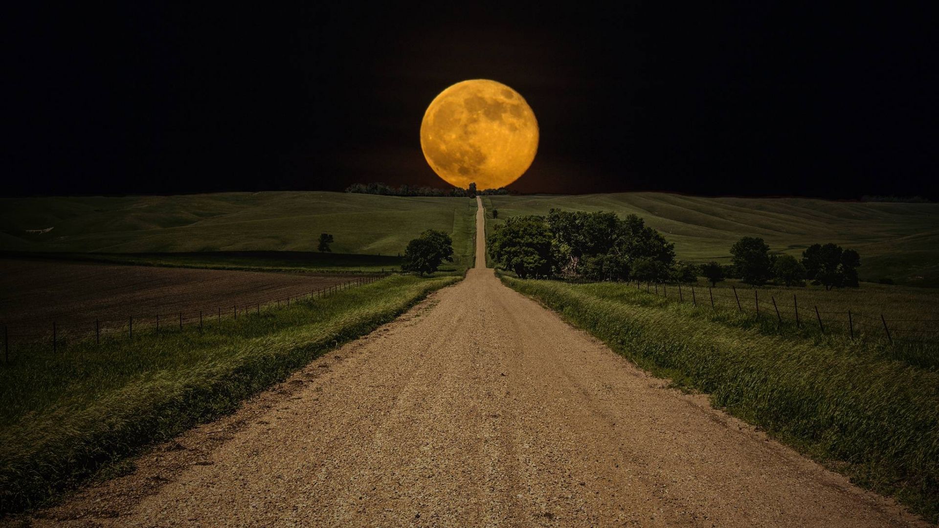 Wallpaper Moon, road, landscape, night, nature