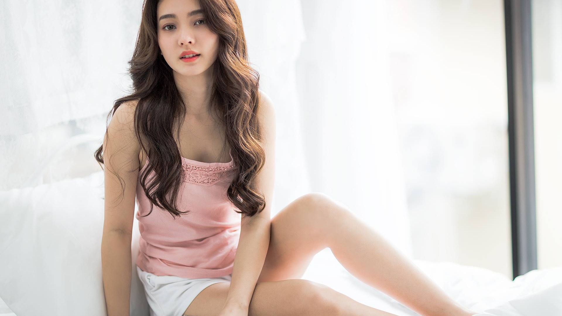 Wallpaper Beautiful girl, Asian model, pink top