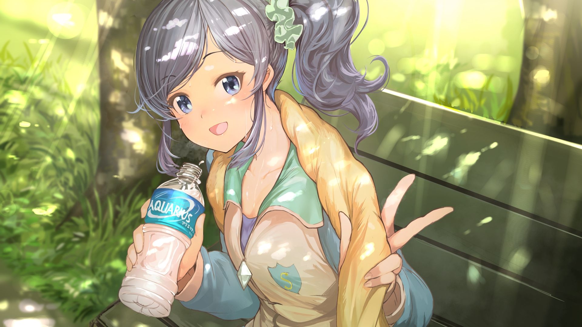 Wallpaper Aoi Kiriya, Aikatsu, anime girl, cute, drinking water