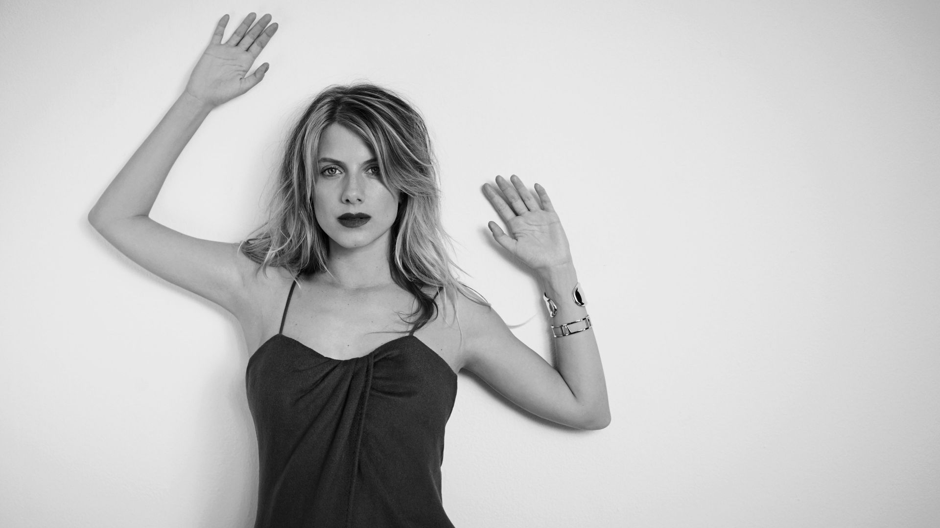 Wallpaper Mélanie Laurent, hands up, actress, monochrome