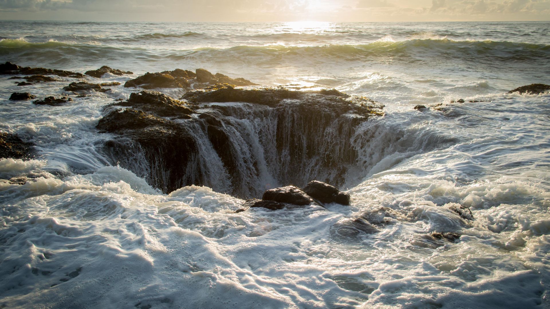 Wallpaper Sea waves, waterfall, sea, nature