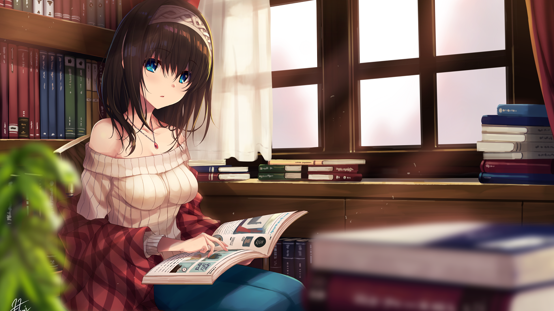 Desktop Wallpaper Cute Girl, Reading, Book, Anime, Original, Hd Image,  Picture, Background, A1e526