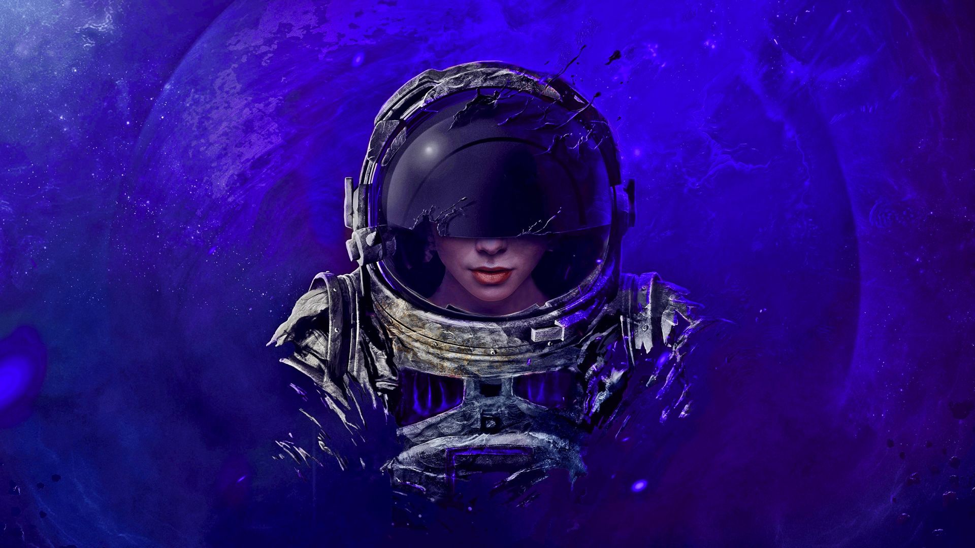 Wallpaper Girl, astronaut, face, art