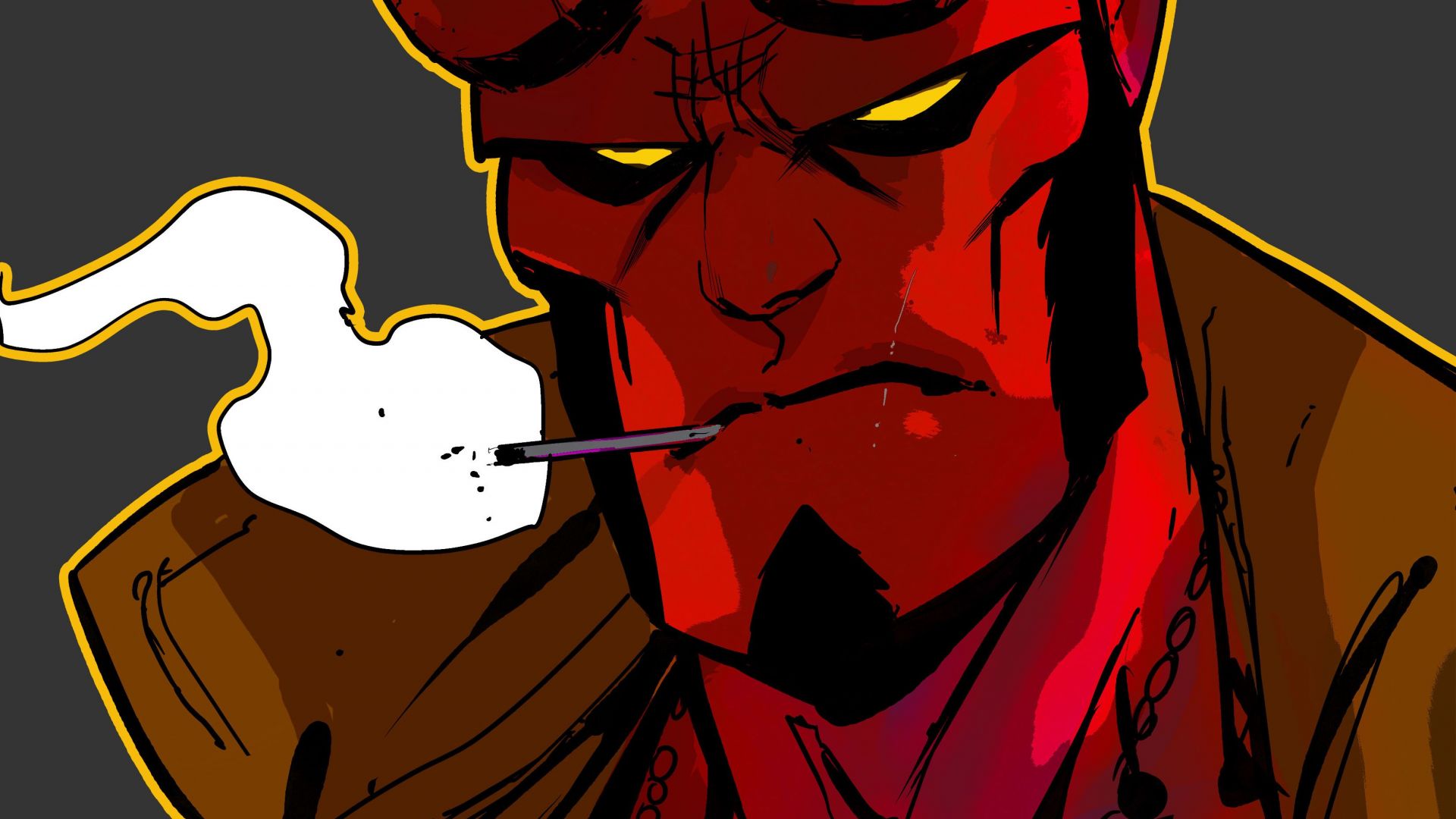 Wallpaper Hellboy, smoking, red face