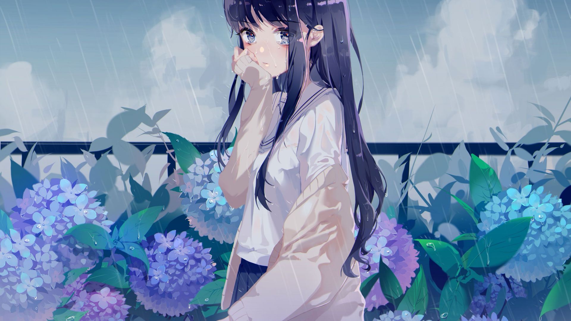 Desktop Wallpaper Anime Girl, Rain, Outdoor, Original, Hd Image, Picture,  Background, A34fc8