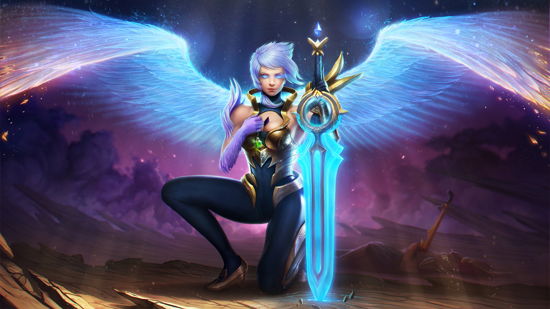 Wallpaper Riven, league of legends, online game, wings, sword