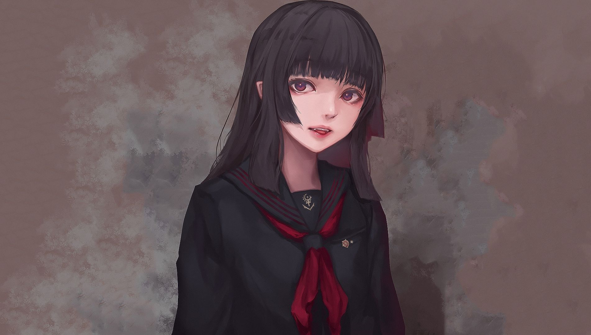 Wallpaper Black, School dress, original, anime girl