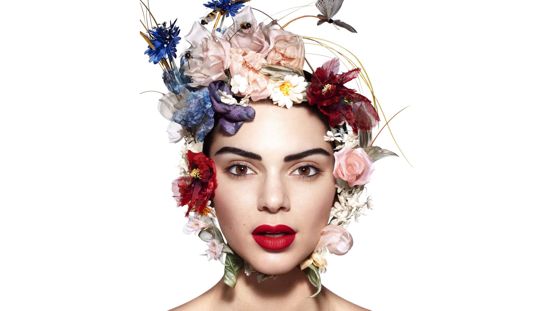 Wallpaper Kendall Jenner, American, supermodel, flowers, face